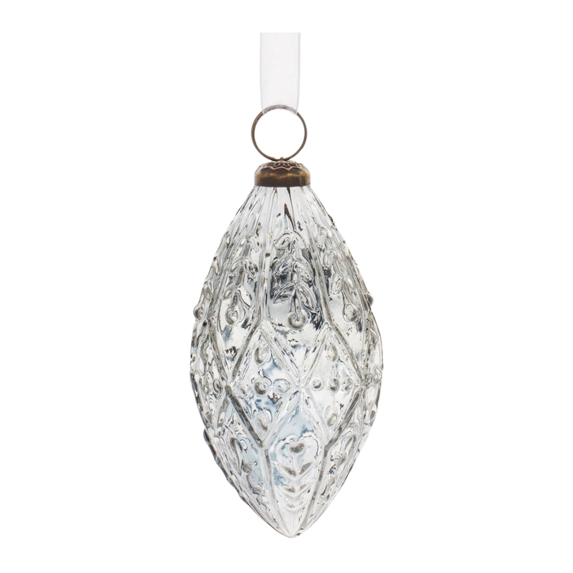 Raised Ornamental Glass Christmas Drop Ornaments - 5