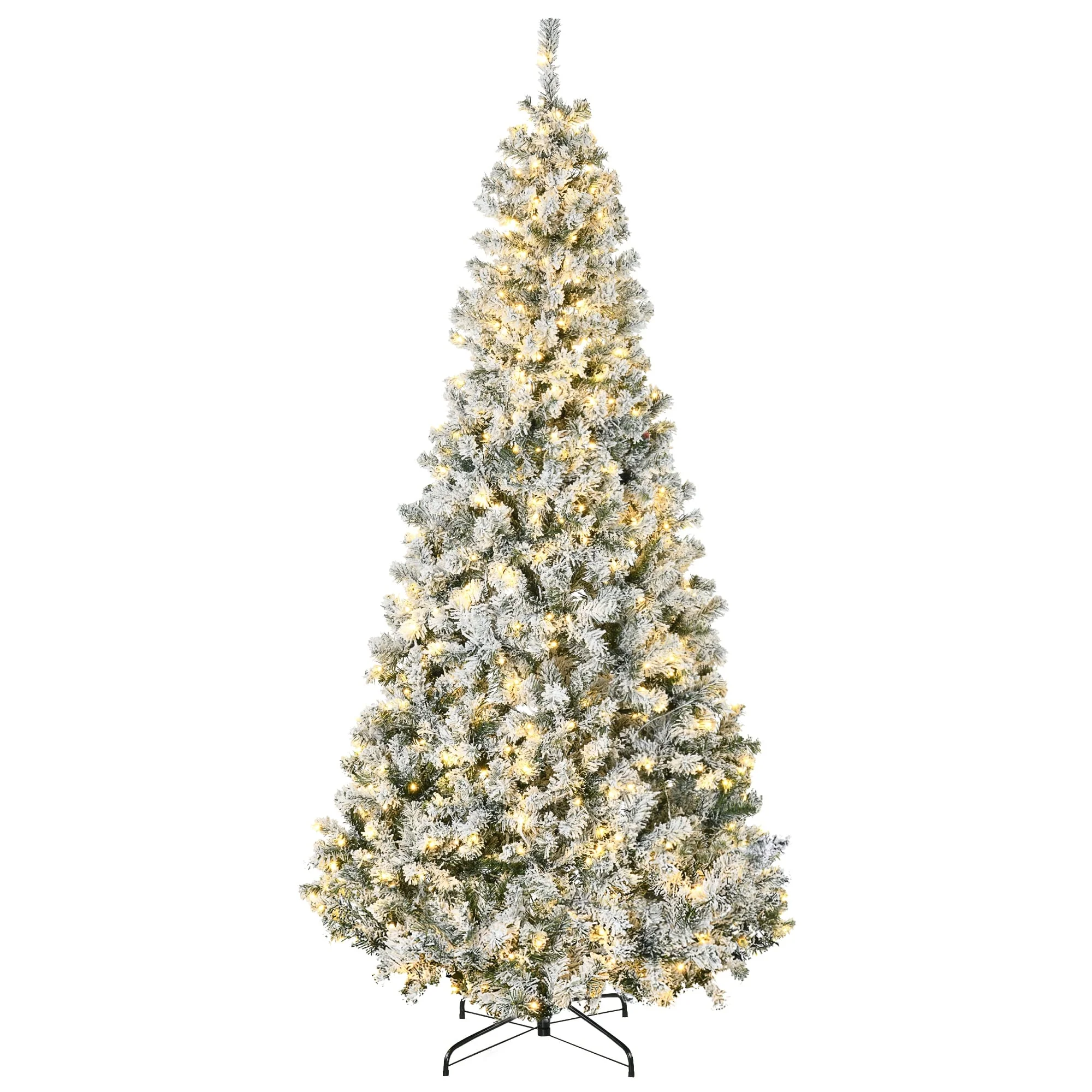 Snow Flocked 7.5ft Tall Prelit Christmas Tree with 500 Warm White LEDs, Easy Auto Open Design