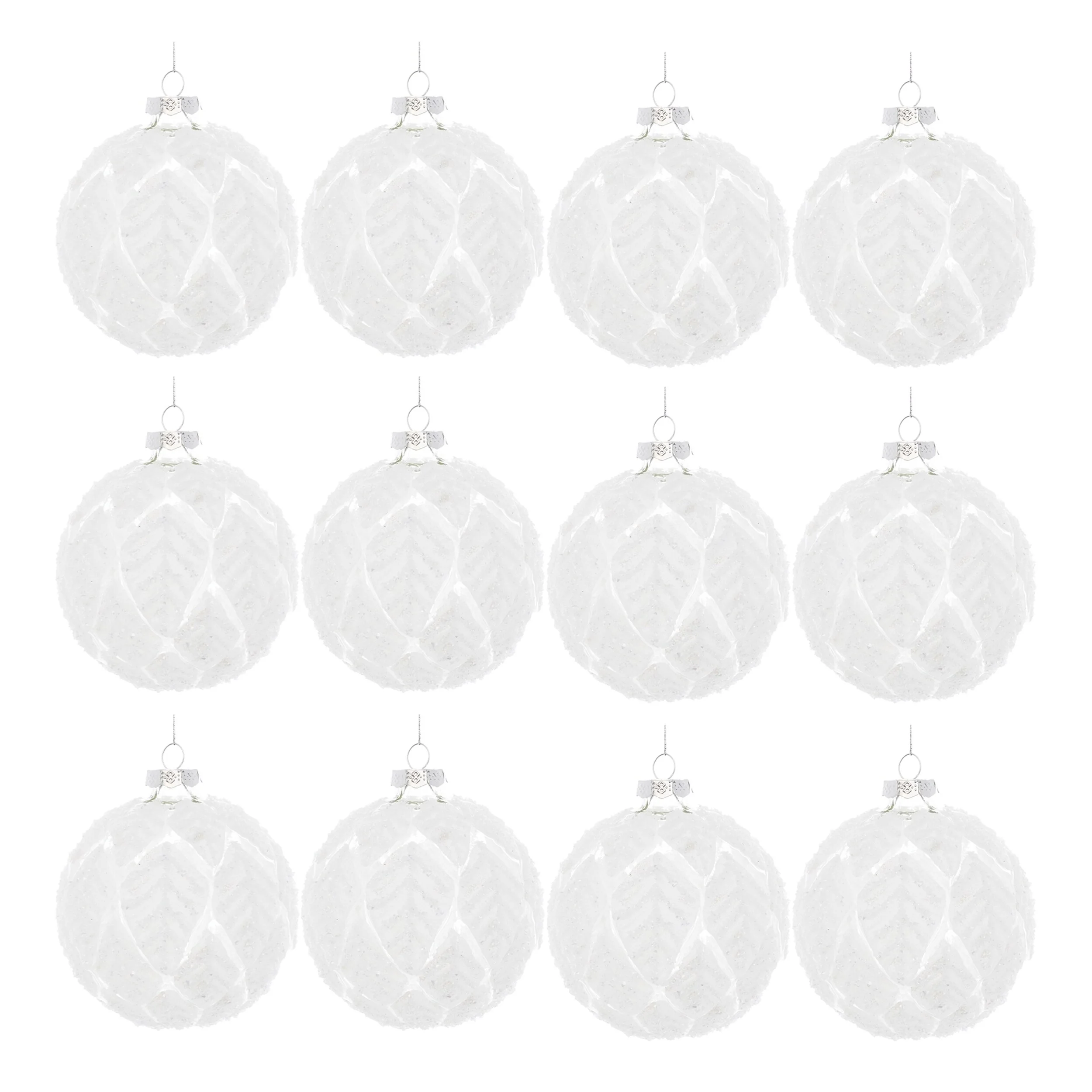 Christmas Tree Glass Ball Ornaments Set of 12 Frosted White - 3.75