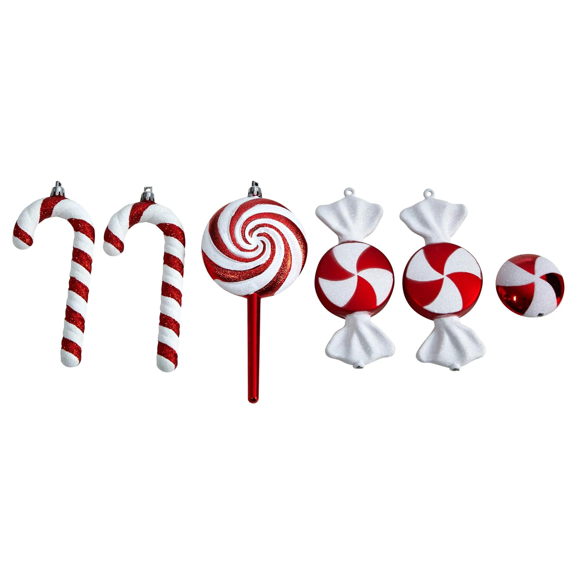 Set of 6 Red and White Assorted Candy Cane Christmas Deluxe Shatterproof 7