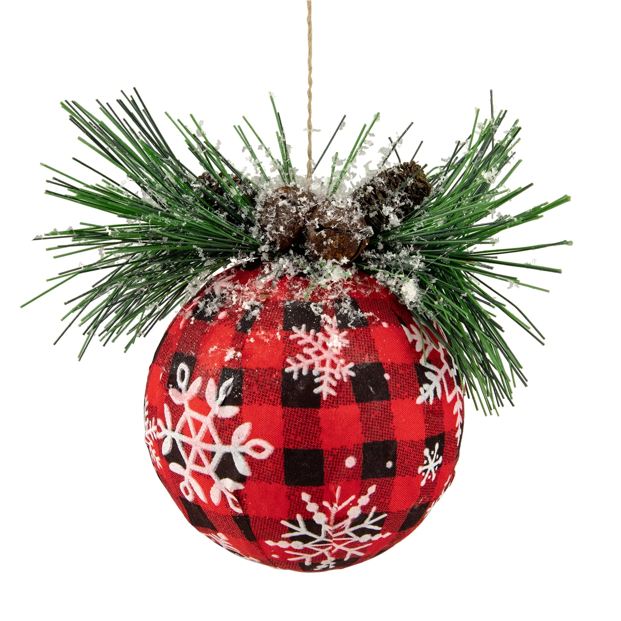 Buffalo Plaid and Pine Needle Snowflake Christmas Ball Ornament - 5.5