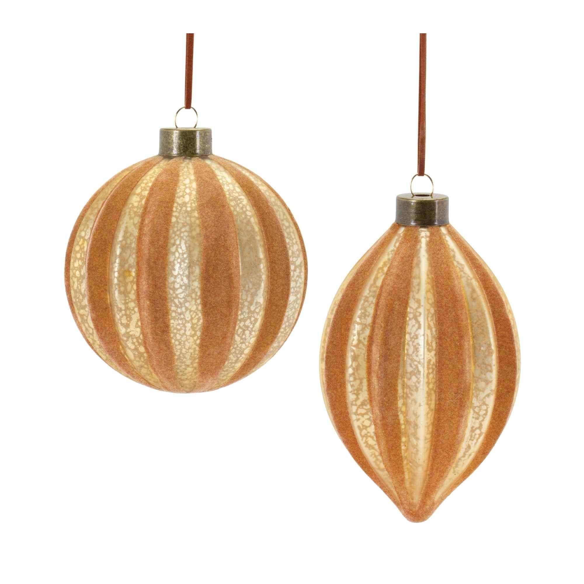 Shiny Ribbed Glass Christmas Ornaments 5.5