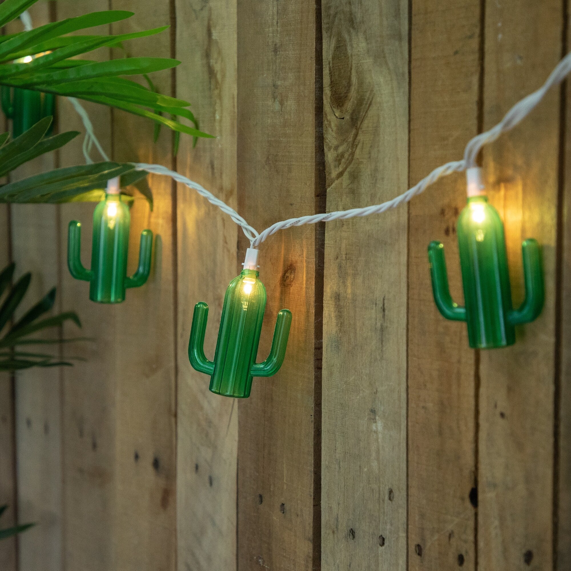 Green Cactus Patio Light Set - 6' White Wire - 10ct