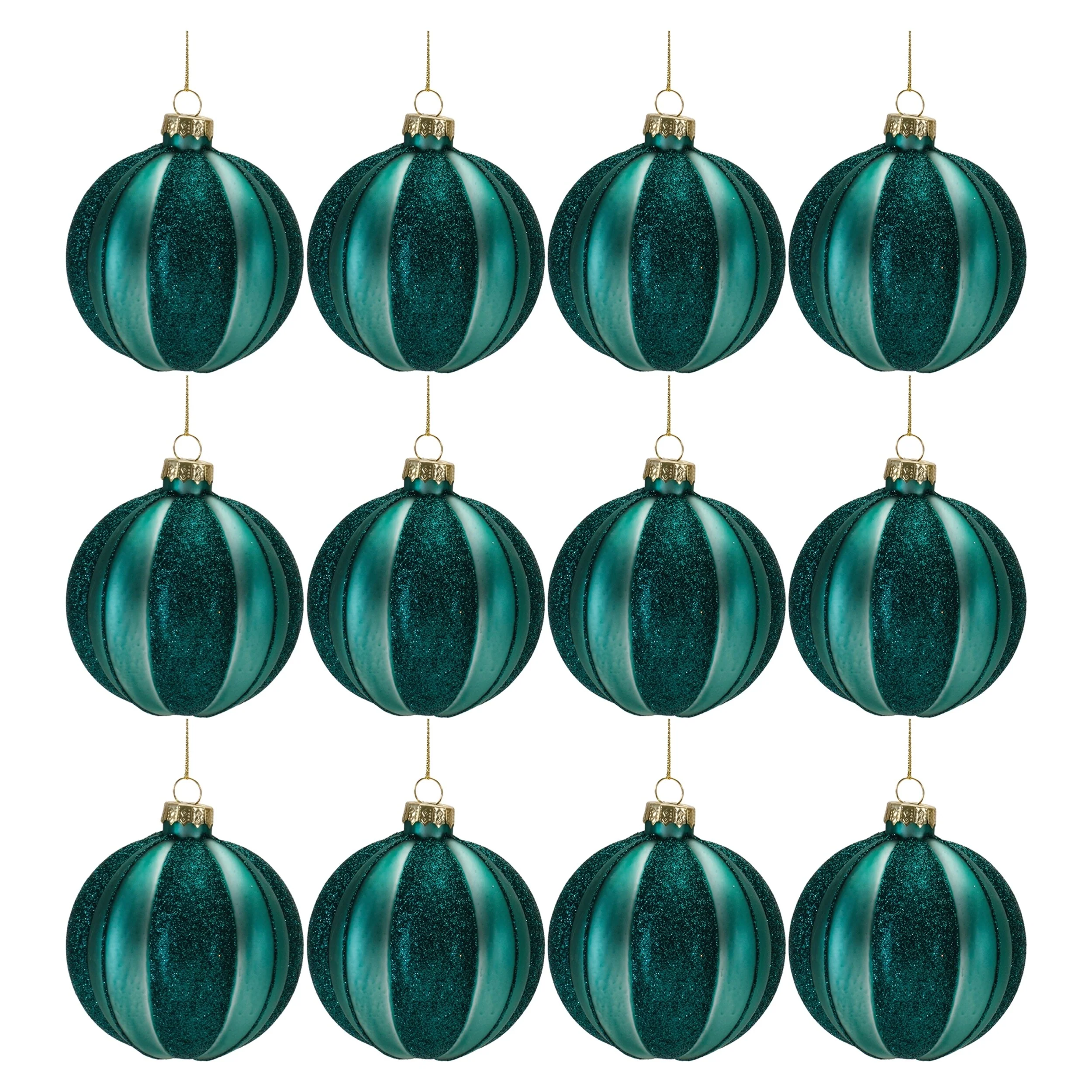 Set of 12 Glass Ball Christmas Ornaments Blue and Green 3 Inch - 3
