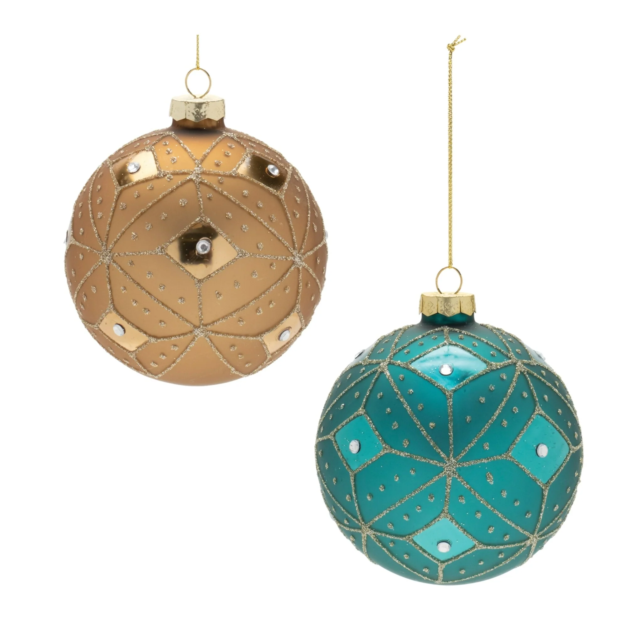 Geometric Glittered Glass Christmas Ball Ornaments - 4