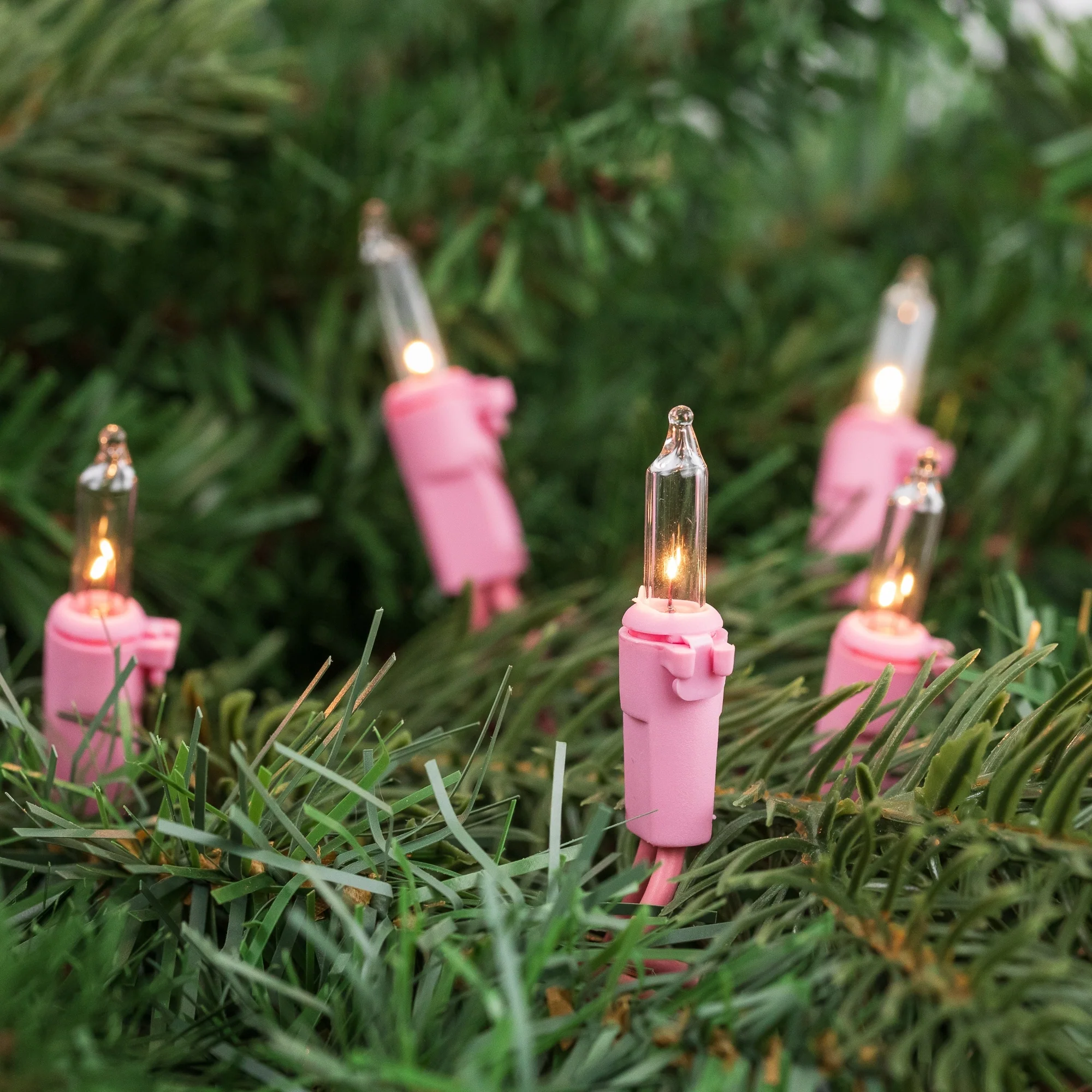 100-Count Clear Mini Christmas Light Set - 20.25' Pink Wire