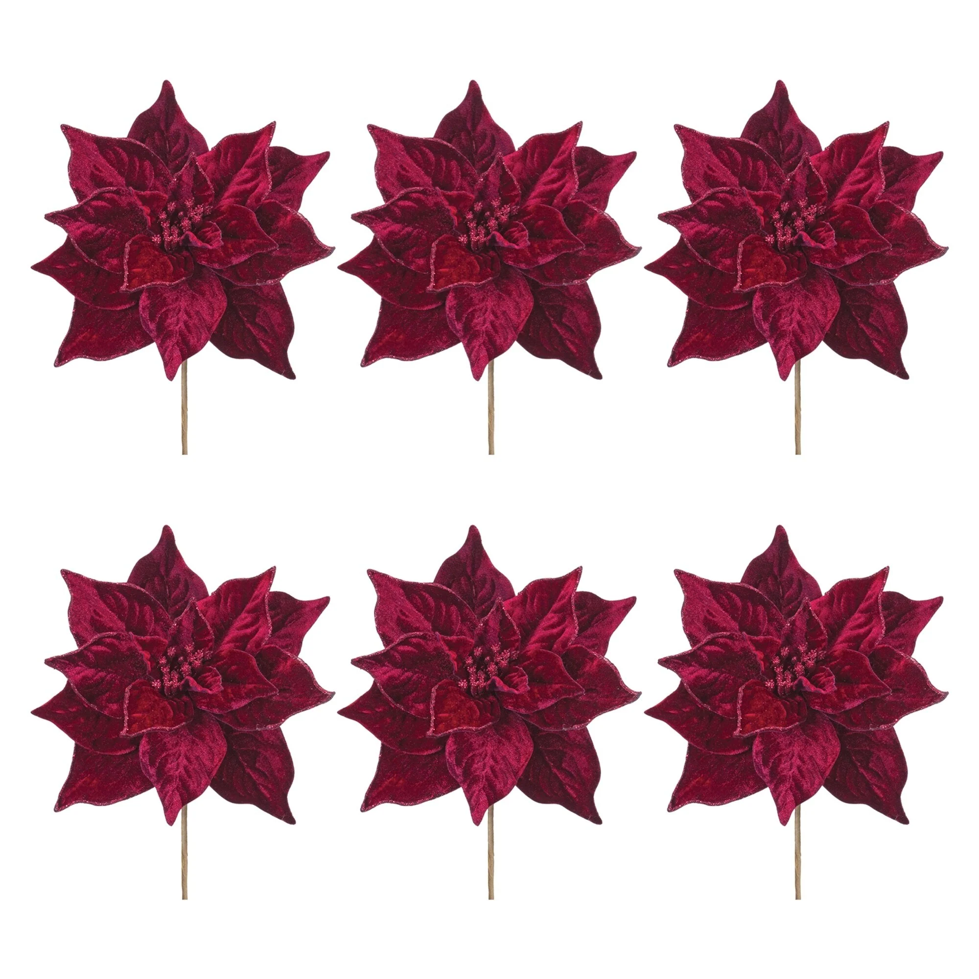 Artificial Glittered Poinsettia Stem Spray - 21