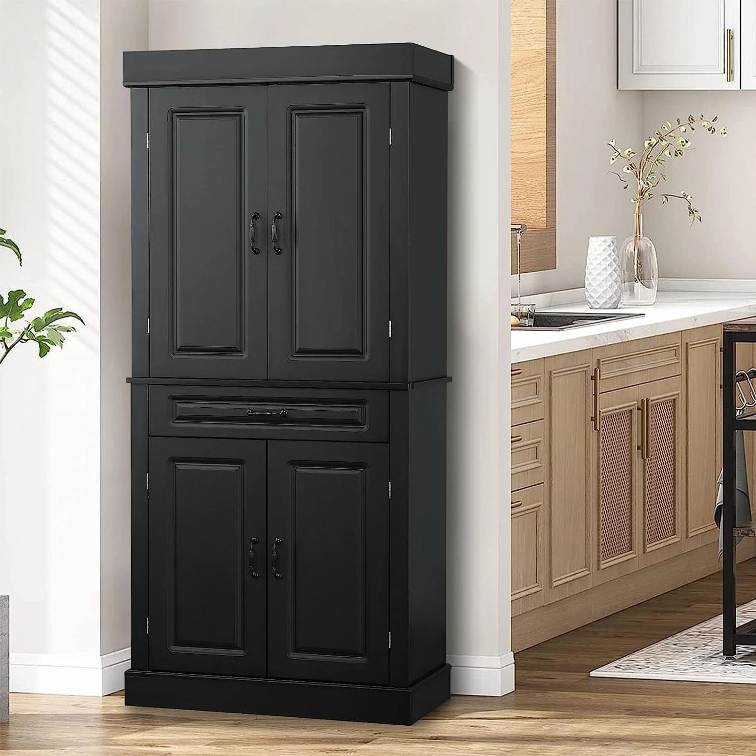 EROMMY 71'' Freestanding Kitchen Pantry Cabinet, Tall Storage Cabinet with Drawer and Adjustable Shelves, 2-Door Floor Cupboard