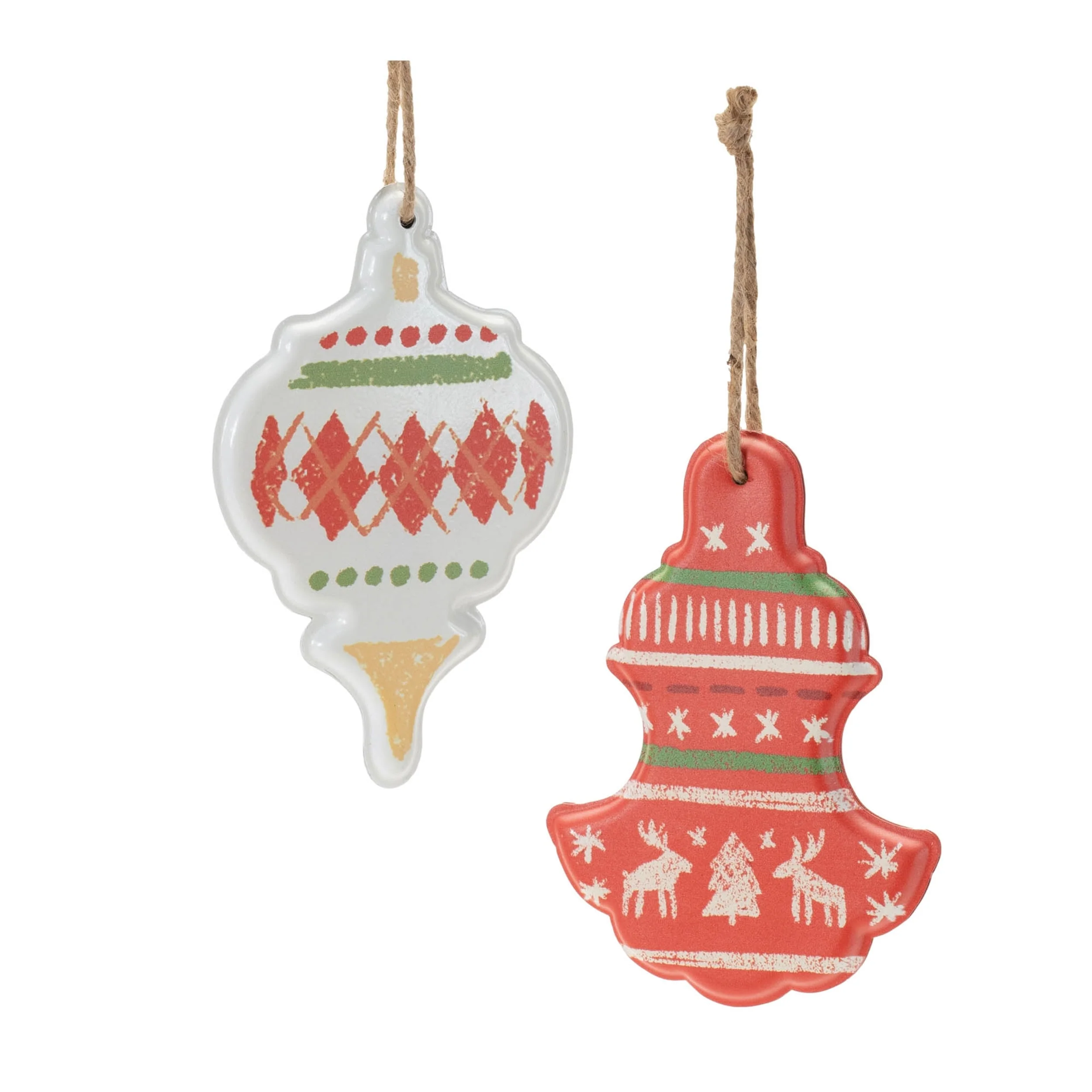 Set of 4 Metal Nordic Christmas Ornaments with Deer and Plaid - 5