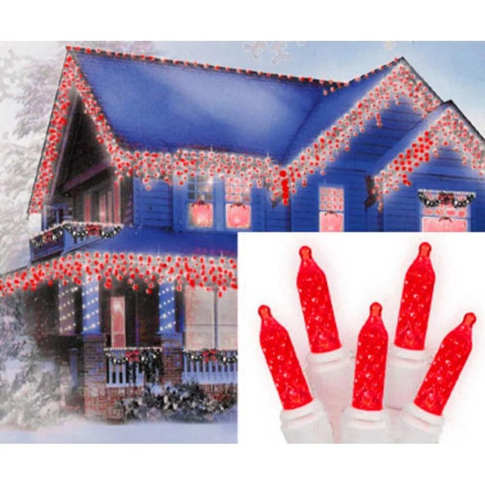 Set of 70 Red LED M5 Icicle Christmas Lights - White Wire