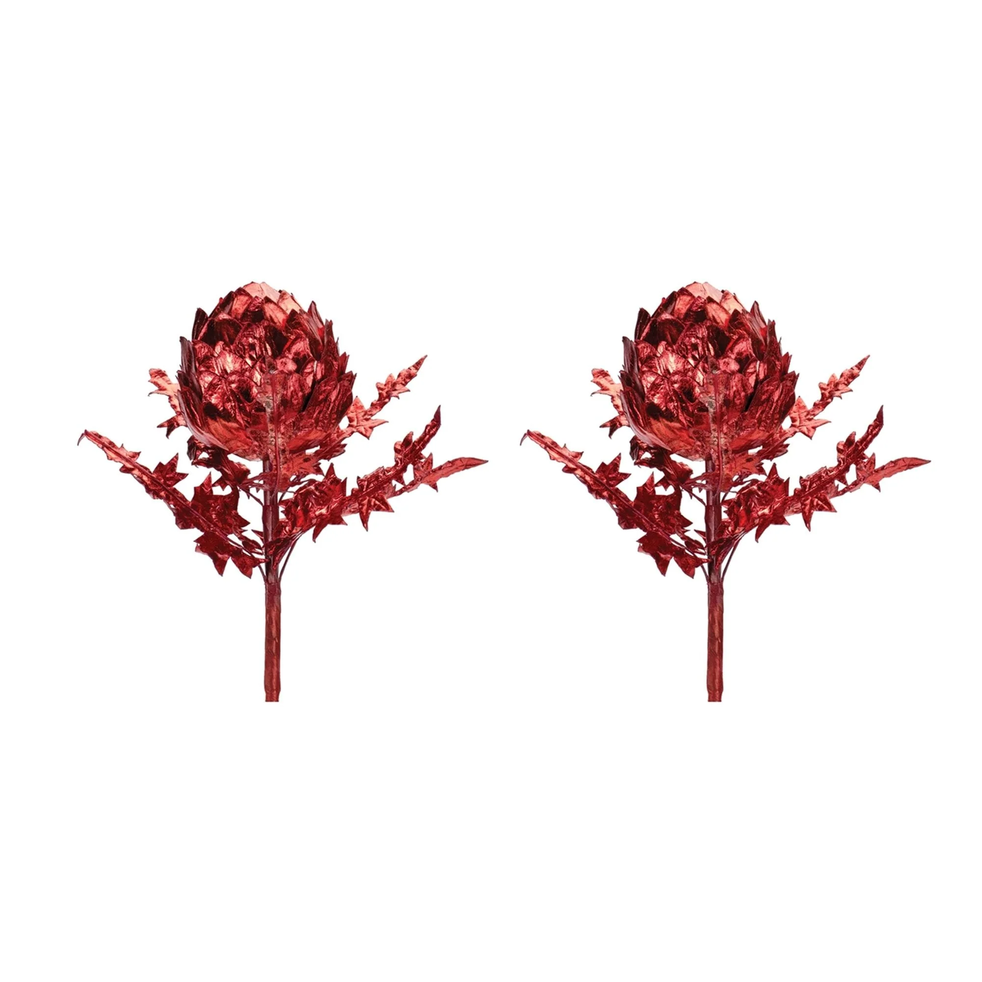 Set of 2 Red Artichoke Artificial Christmas Stems 18.5