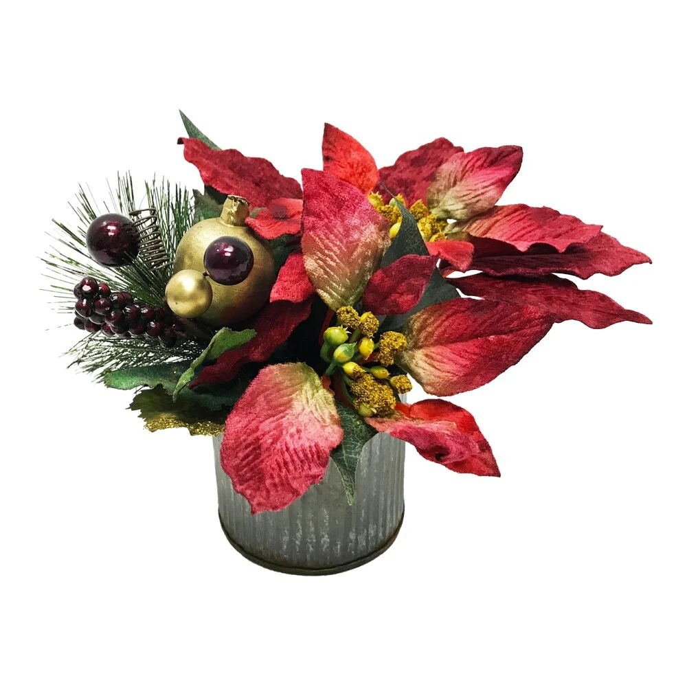Rustic Victorian poinsettia in corrugated metal