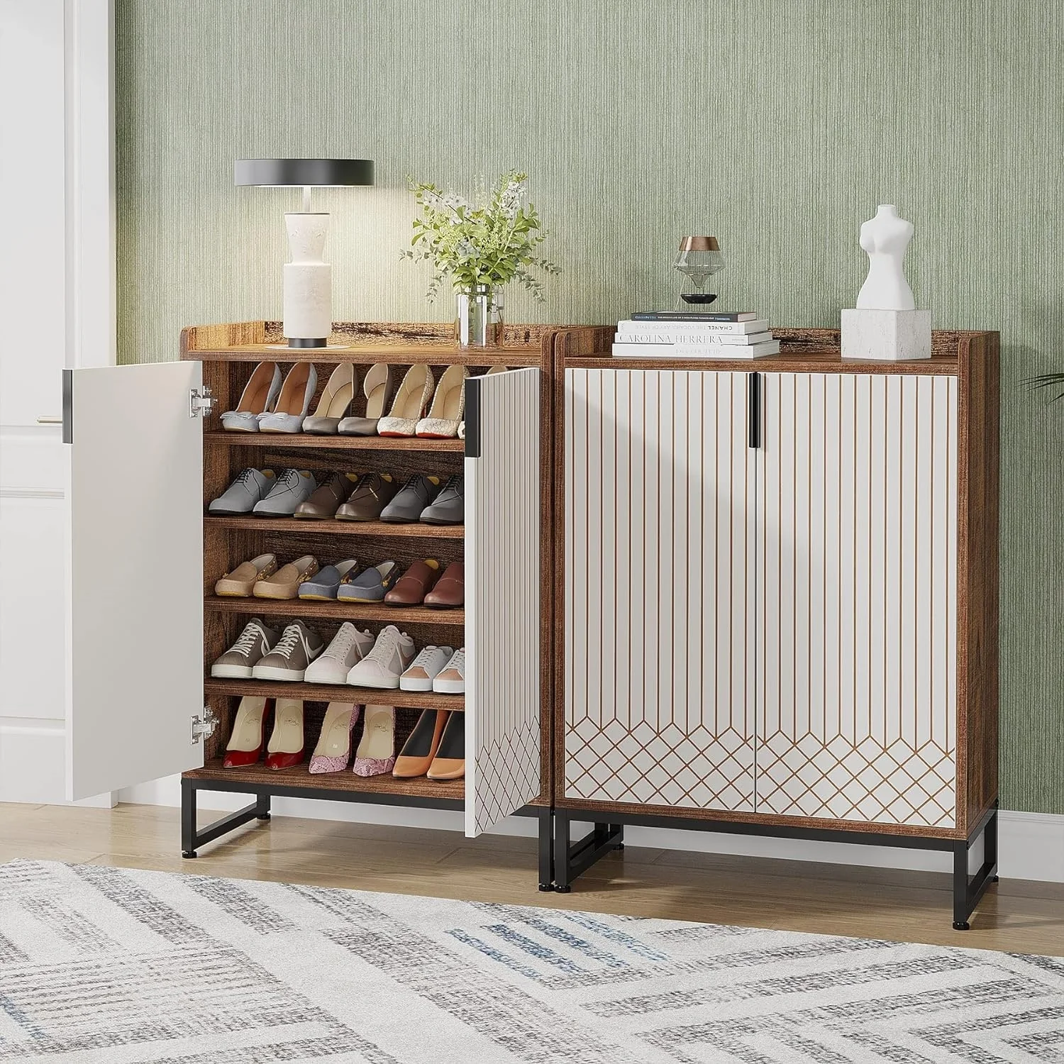 25 Pairs Shoe Cabinet with Doors, 5 Tiers Shoes Rack Organizer Cabinet - 5-Tier
