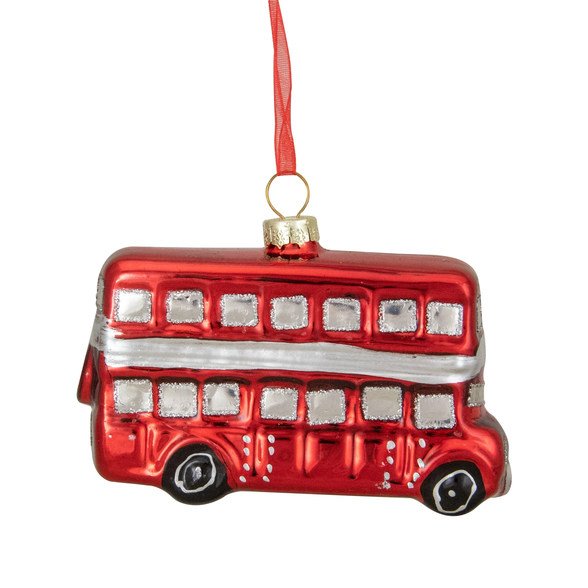 Double Decker Bus Glass Christmas Ornament - 3.75