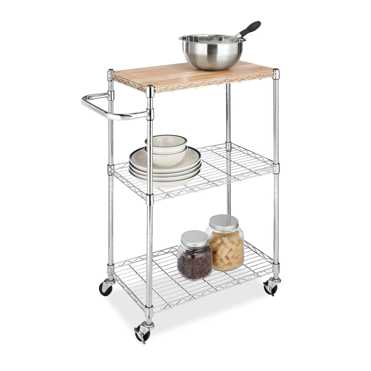Whitmor Supreme Kitchen and Microwave Cart - Wood & Chrome