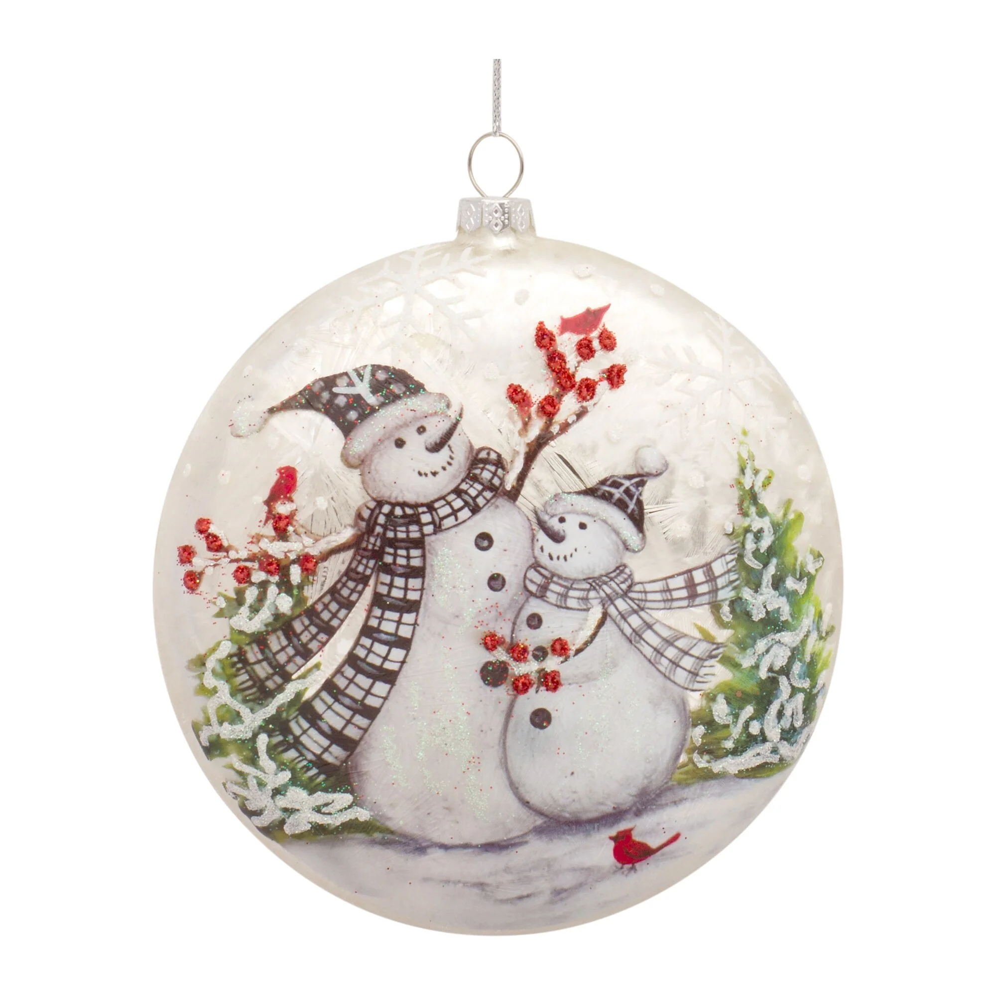 Set of 6 Snowmen Berries Cardinals Glass Christmas Ball Ornaments 5.5