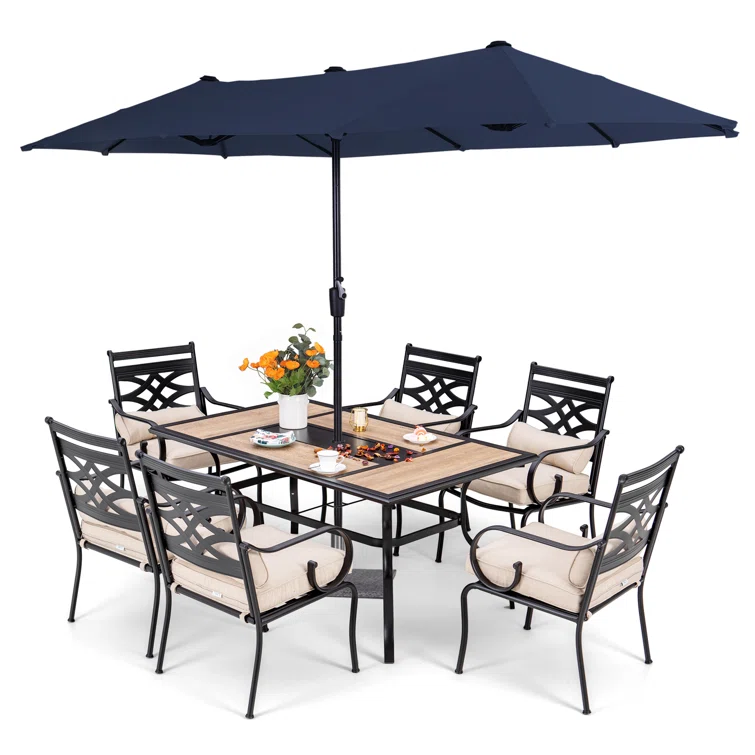 Alyah 6 - Person Rectangular Outdoor Dining Set with Cushions