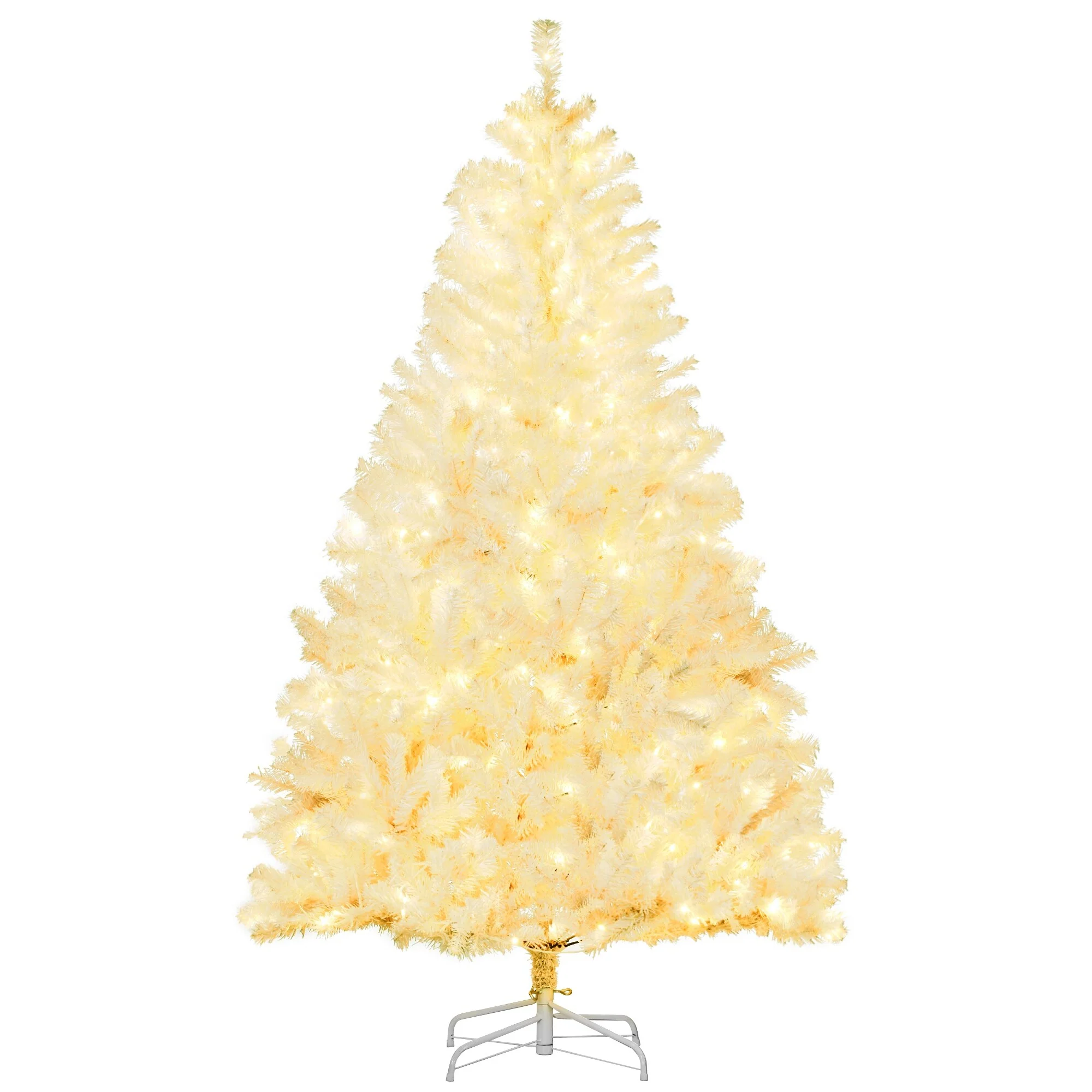 Tall Prelit Artificial Christmas Tree Holiday Décor With 638 Branches, 220 Warm White Led Lights, Auto Open, White