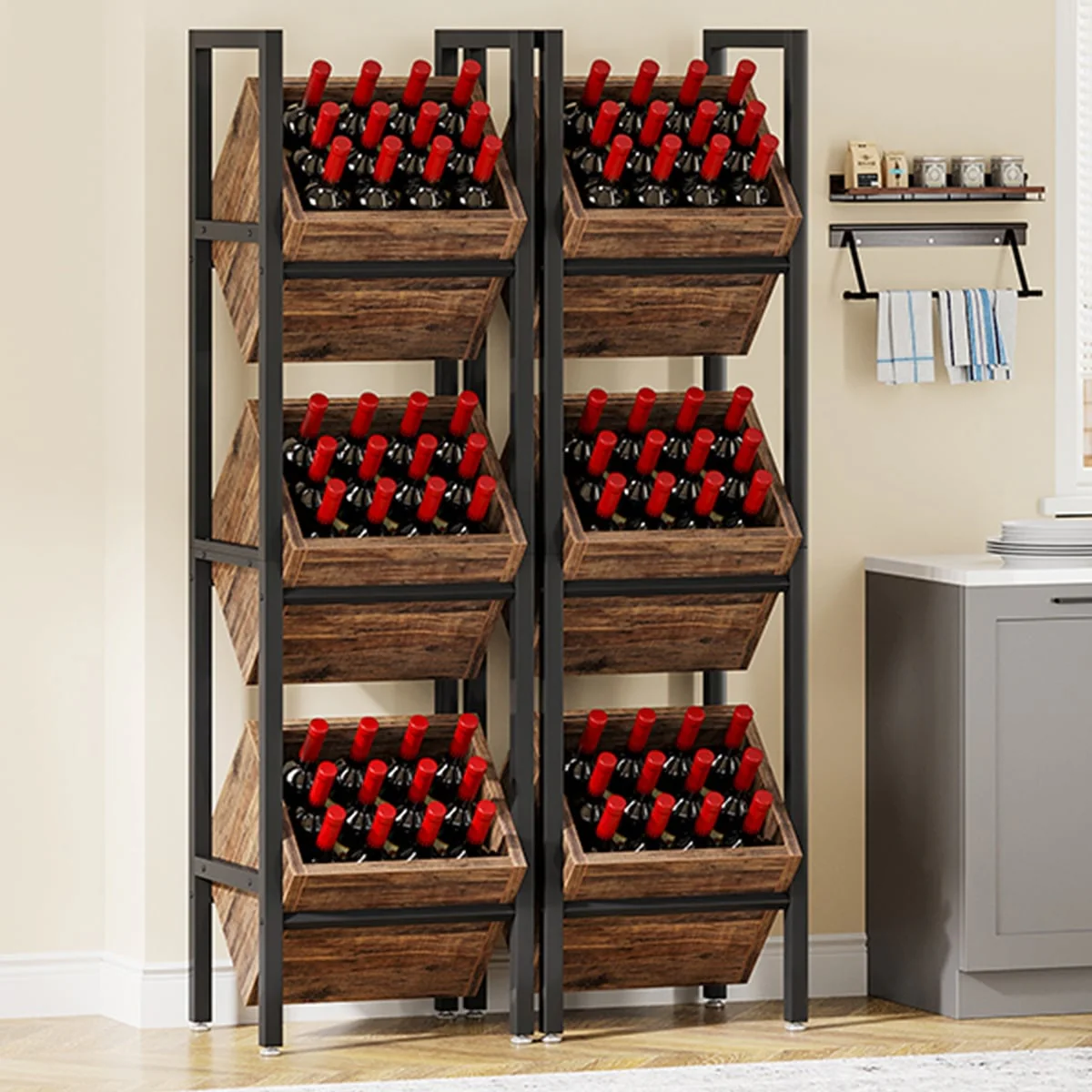 3 Tier Freestanding Floor Wooden Wine Rack