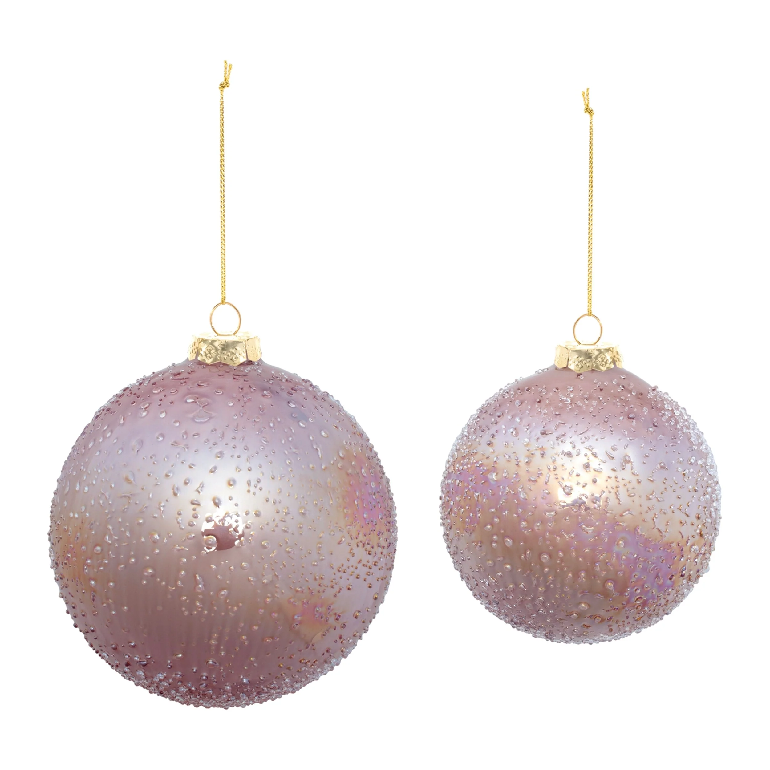 Set of 4 Pink Iridescent Glass Ornaments with Bead Details Perfect for Christmas Decorations - 5”L x 5”W x 5”H