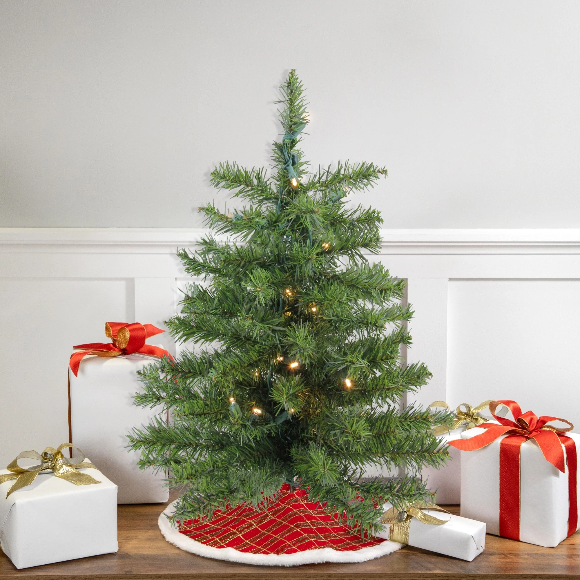 2' Medium Canadian Pine Artificial Christmas Tree Warm Clear Lights - 2 Foot