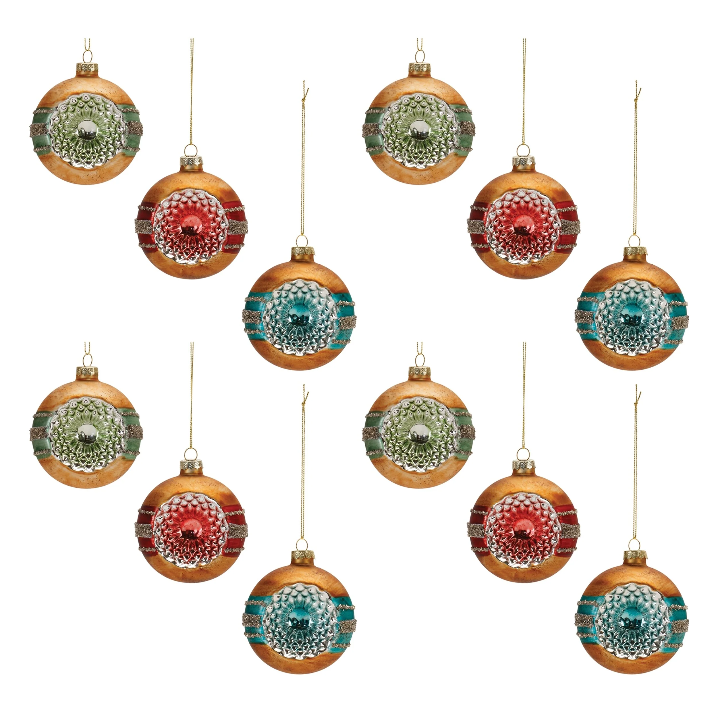 Holiday Glass Reflector Tree Ornaments Set of 12 for Indoor Use - 3