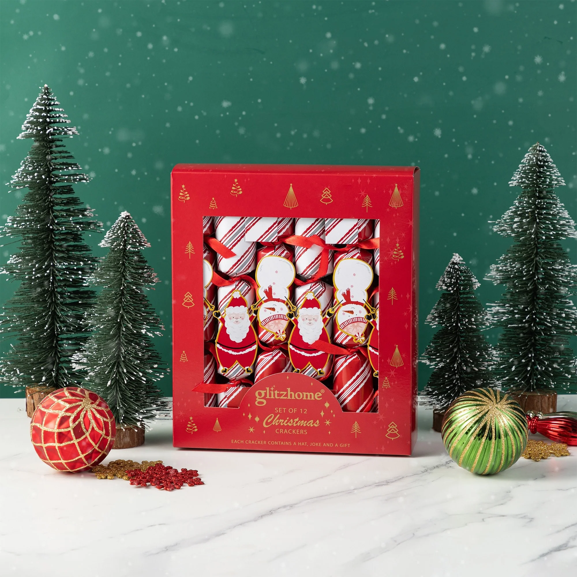 Glitzhome 12 Pack Christmas Candy Cane Party Cracker with Gift Contents