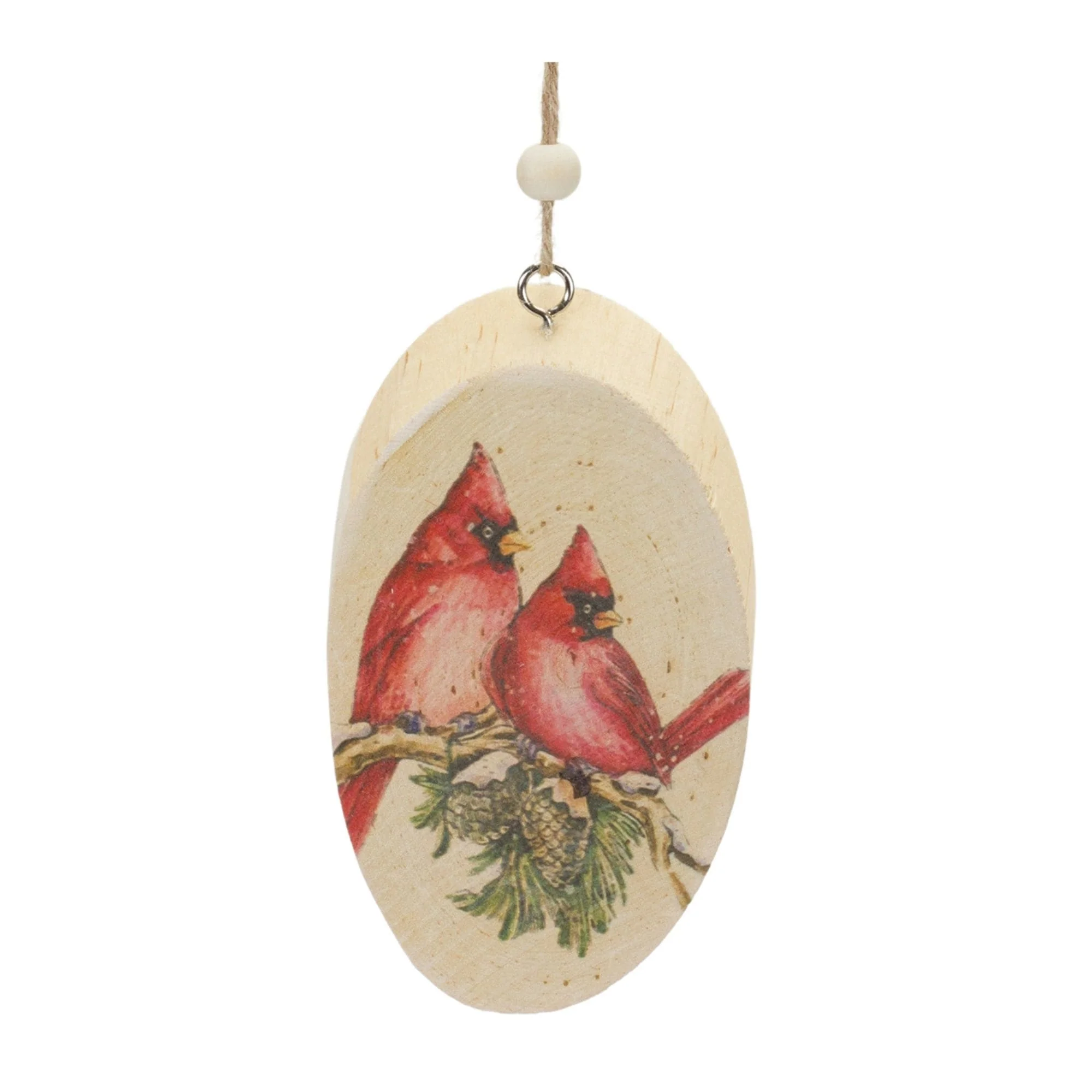 24ct Brown & Red Cardinal Bird on Tree Christmas Disc Ornaments 5.75