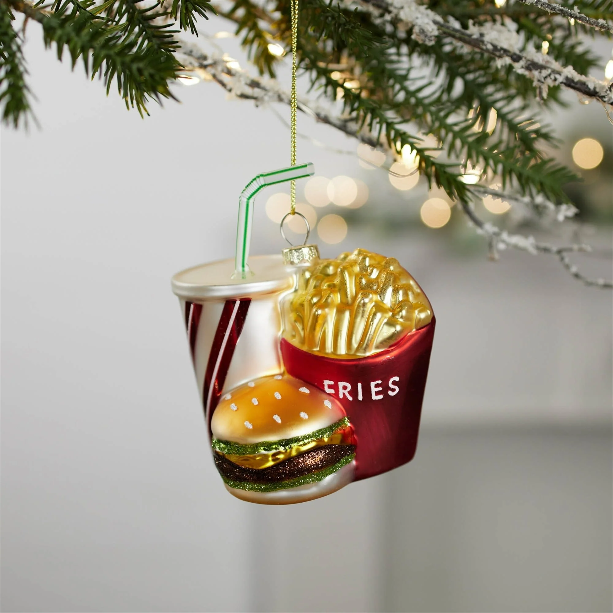 Burger and Fries Meal Glass Christmas Ornaments - 4.5