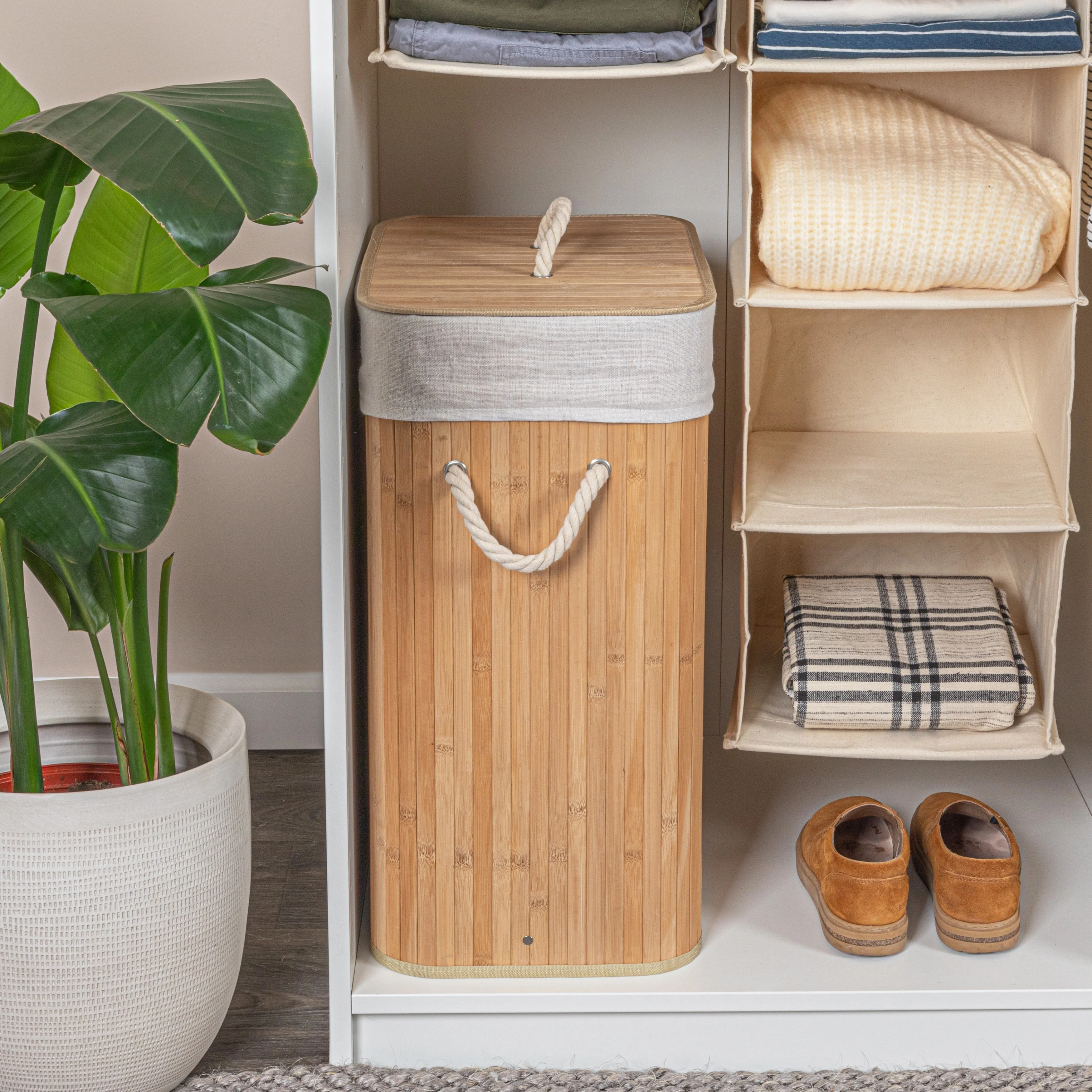 Household Essentials Bamboo Laundry Hamper with Handles and Removable Laundry Bag