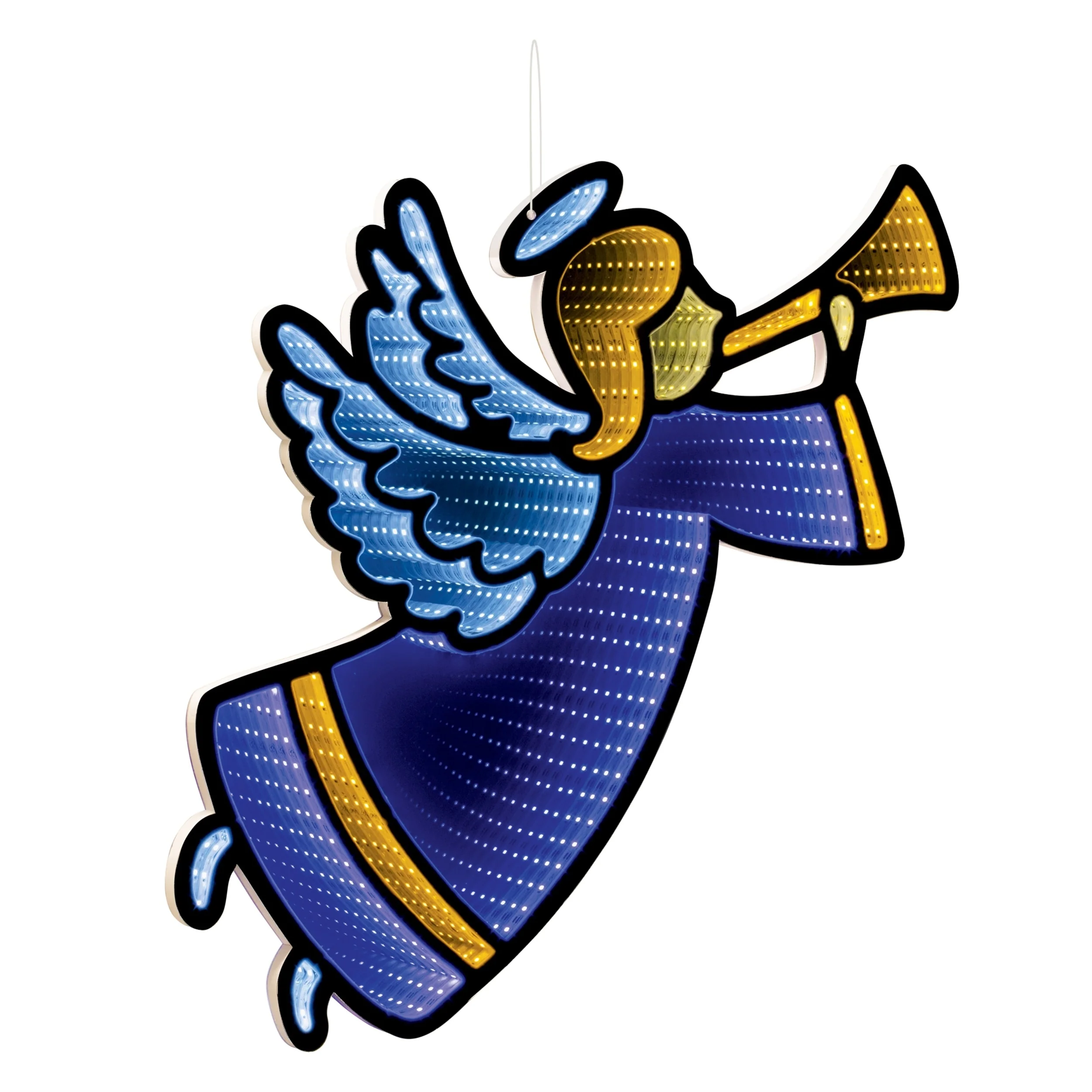 Acrylic Plastic Angel with Horn and Infinity Light Effect Display - 25.5” x 0.5” x 16.5” (L x W x H)
