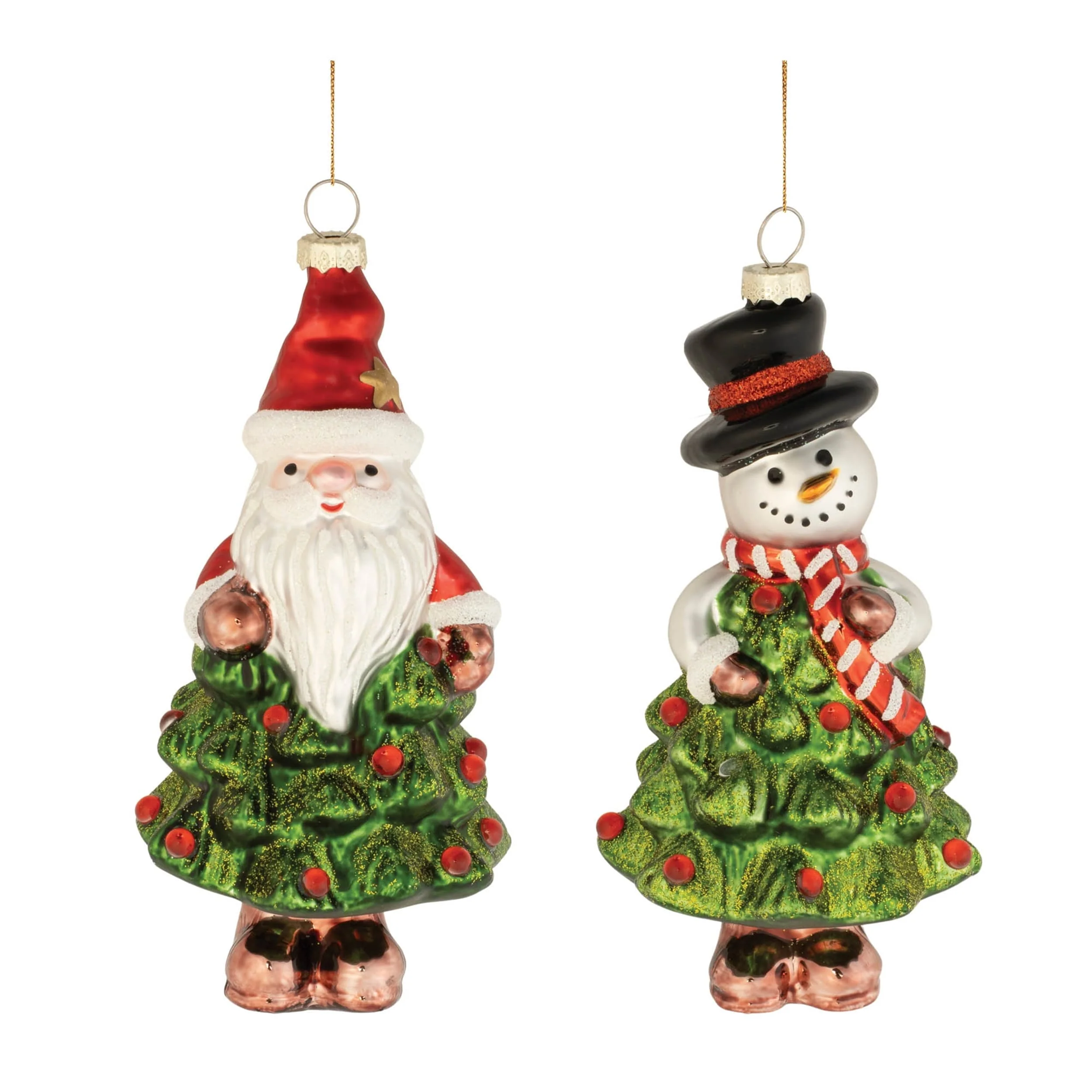 Set of 12 Glass Santa Snowman Ornaments for Holiday Tree Decoration - 2.5” x 2.5” x 6”