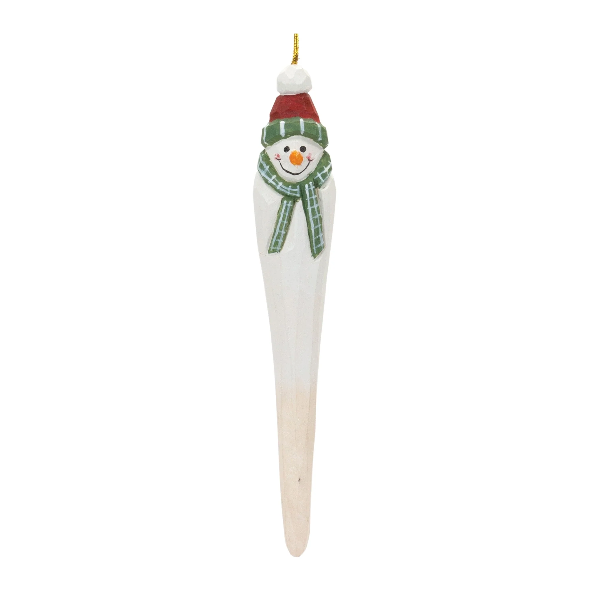 Smiling Snowman Carved Wooden Drop Christmas Ornaments - 7.25