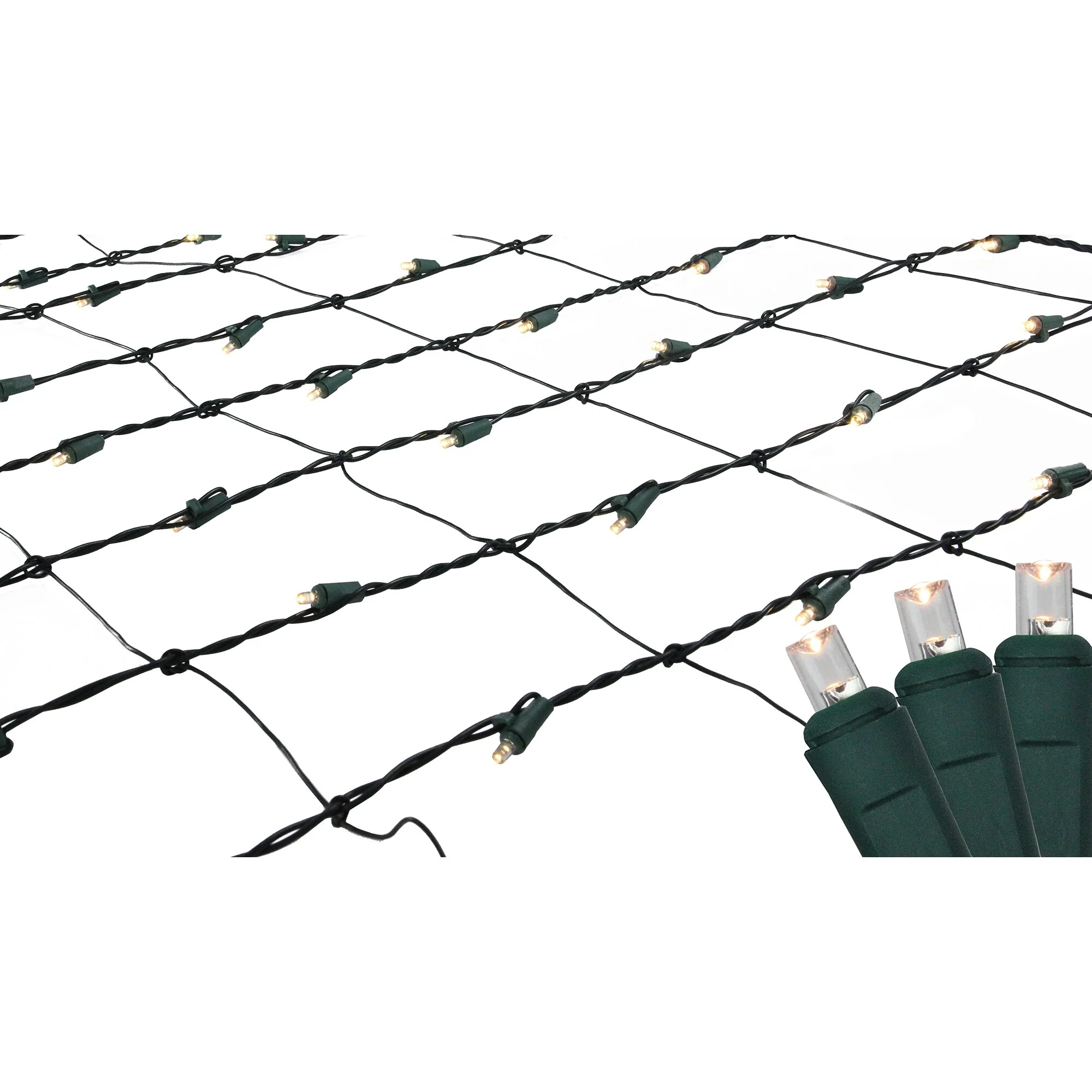 4'x6' Warm White LED Wide Angle Net Style Christmas Lights, Green Wire