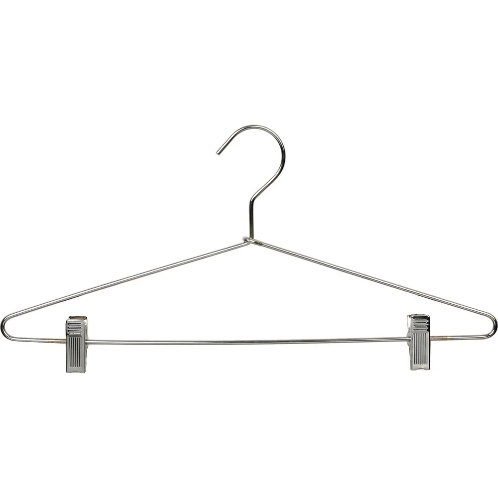 Slim Metal Combo Hanger with Adjustable Cushion Clips, Sturdy Space Saving Chrome Top Hangers for Dress Shirt or Pants