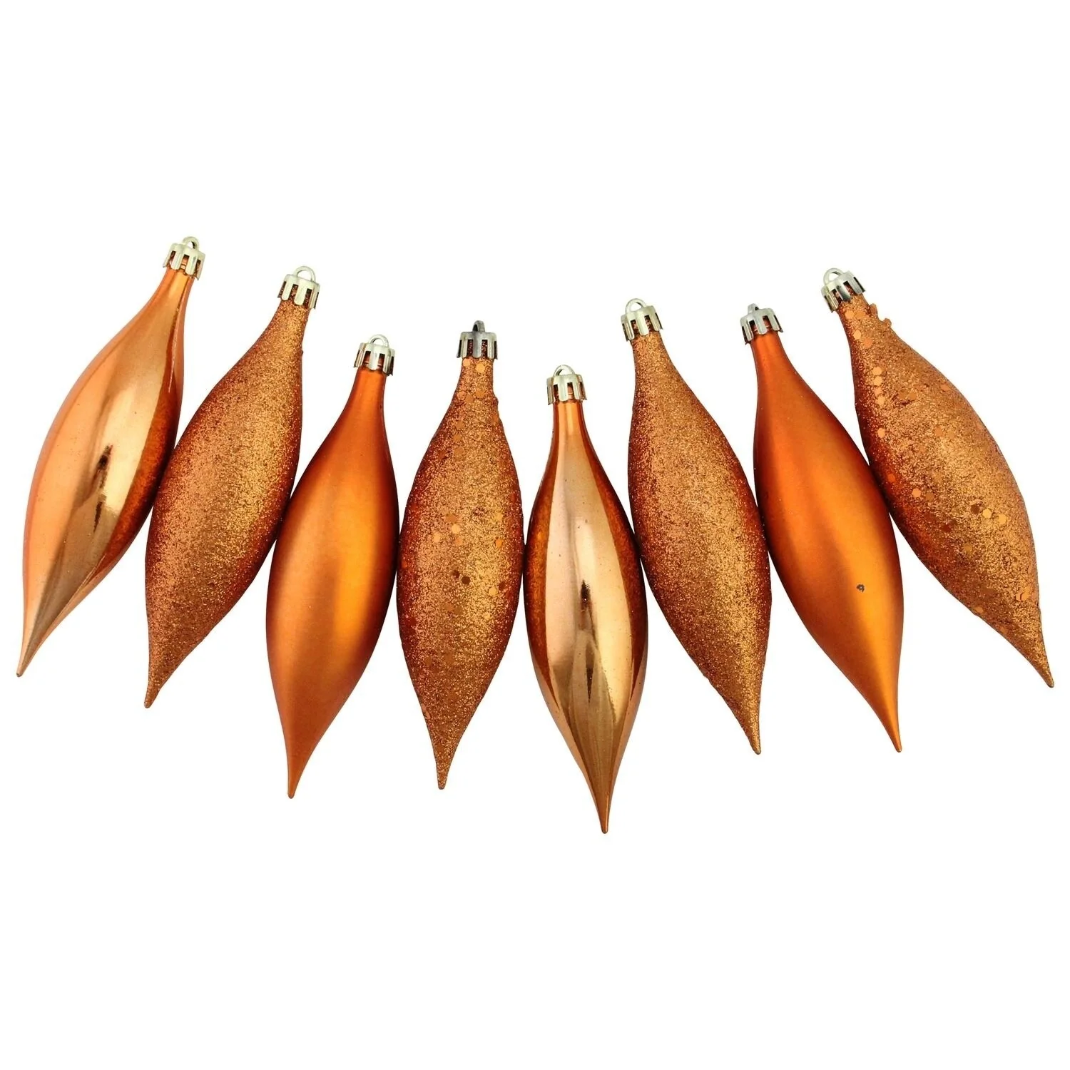 8ct Burnt Orange Shatterproof 4-Finish Christmas Finial Drop Ornaments.