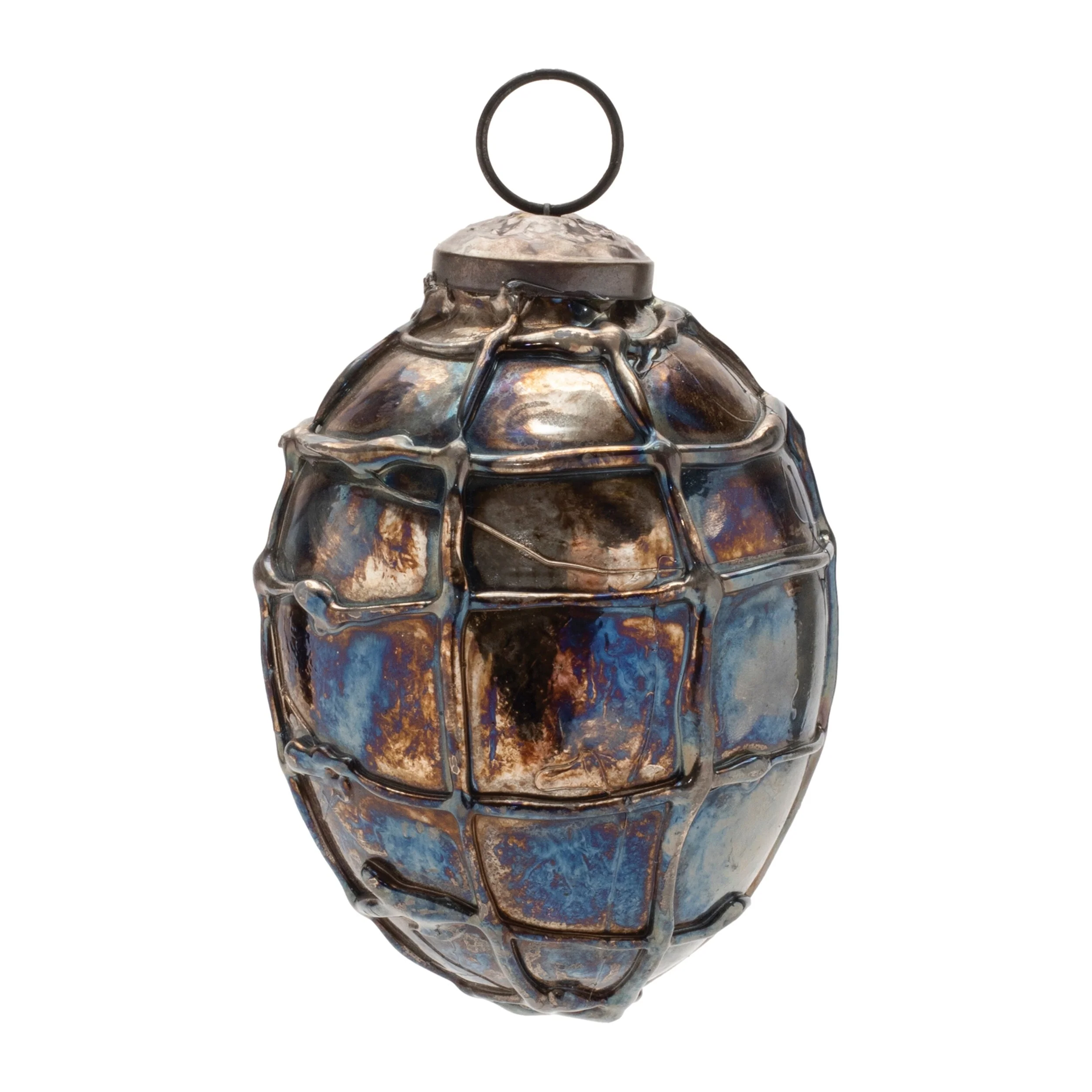 Glass Distressed Mercury Ornaments Set of 12 with Iridescent Finish - 4” x 4” x 3.5” (L x W x H)