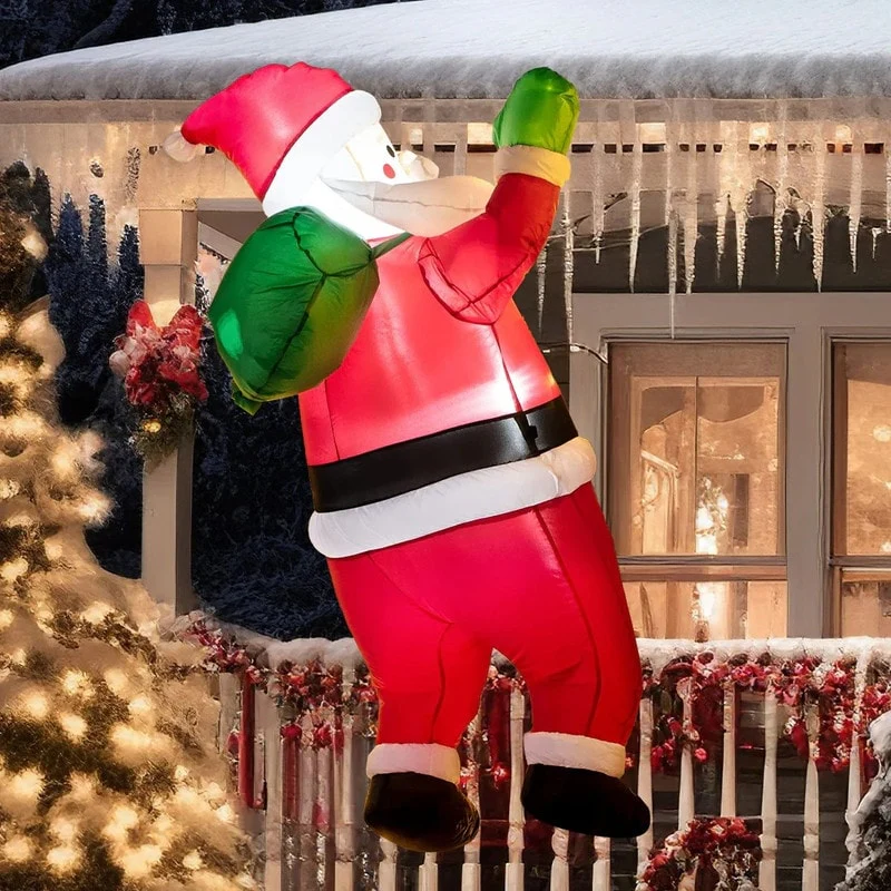 Joyfy 5.5 FT Tall Christmas Inflatable Hanging Santa with Gift Bag Decorations, Blow Up Climbing Santa with Built-in LED