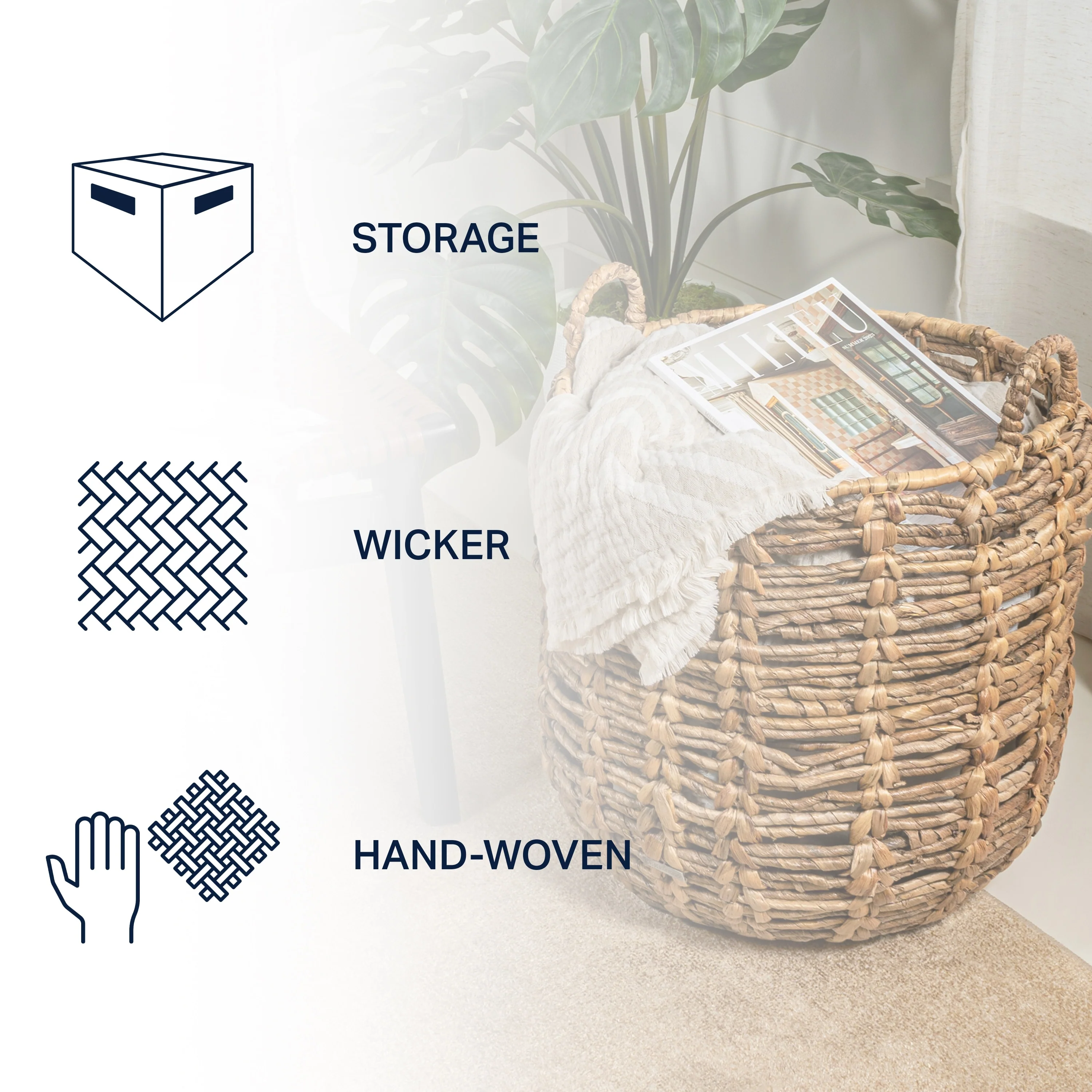 happimess Bohemian Hand-Woven Abaca Basket with Handles