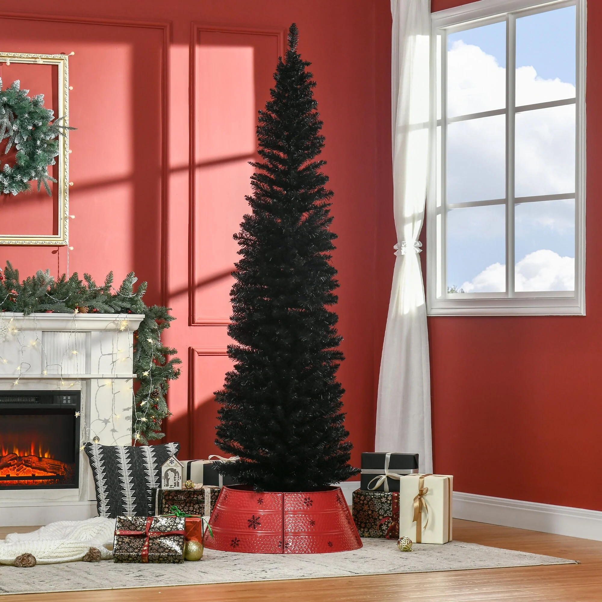 Elegant 7' Unlit Black Christmas Tree - Modern Slim Design, 499 Tips, and Durable Plastic Stand