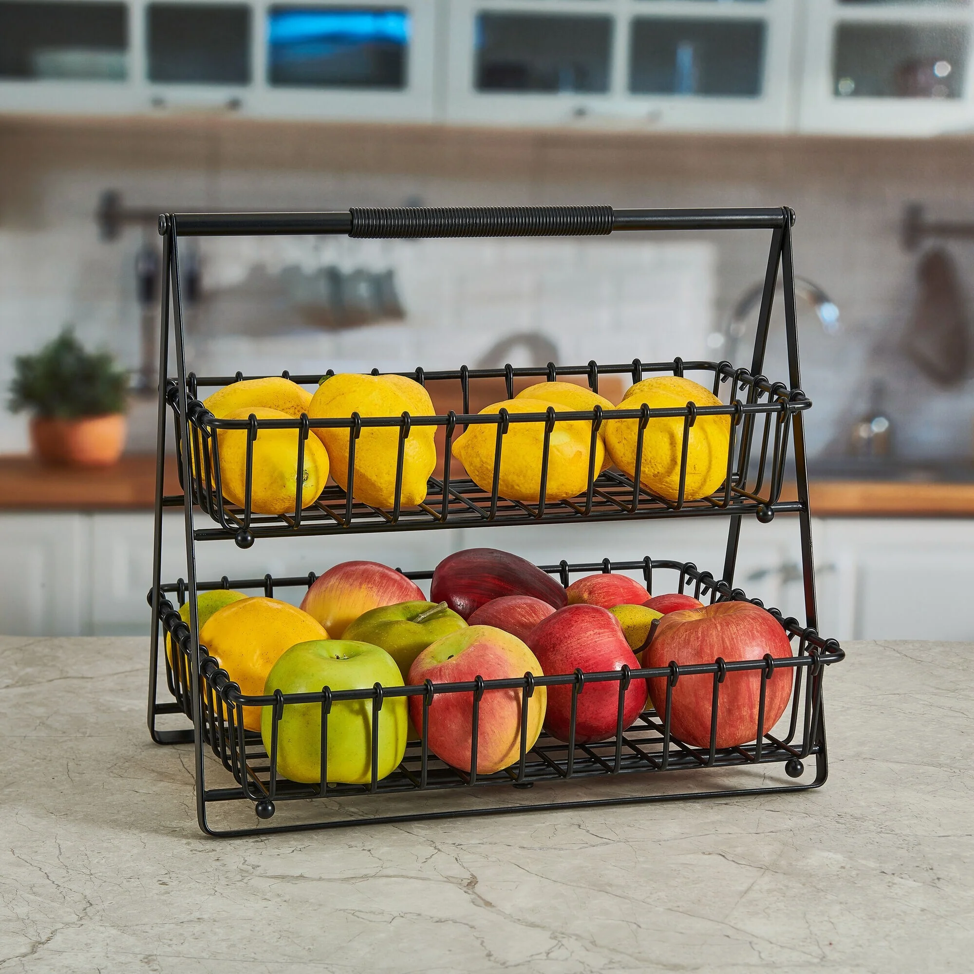 Gourmet Basics by Mikasa Flax 2-Tier Basket, Black/Wire