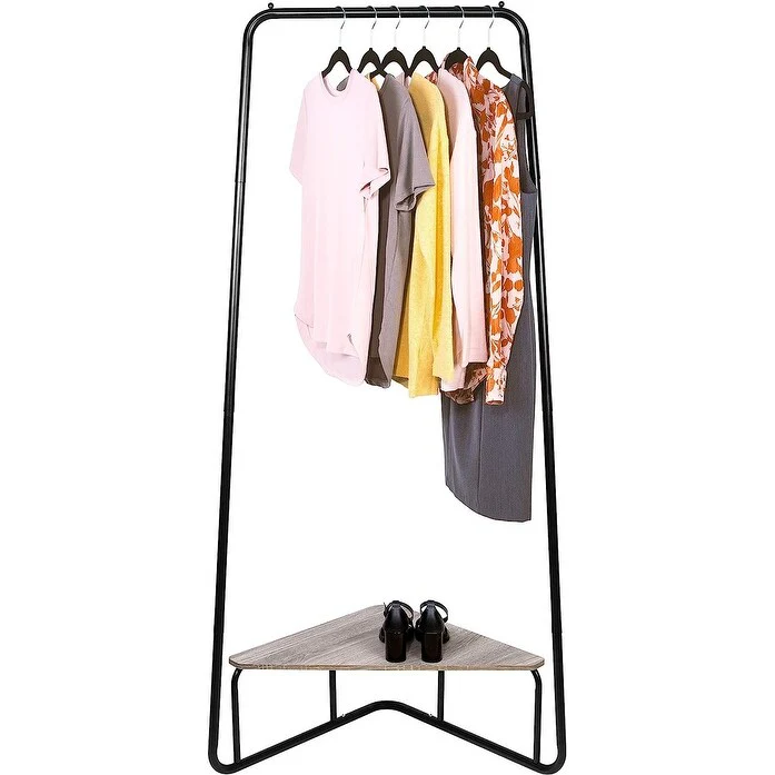 J&V Textiles Corner Garment Rack with Wood Grain Laminate Top Black - 32.28X66.93
