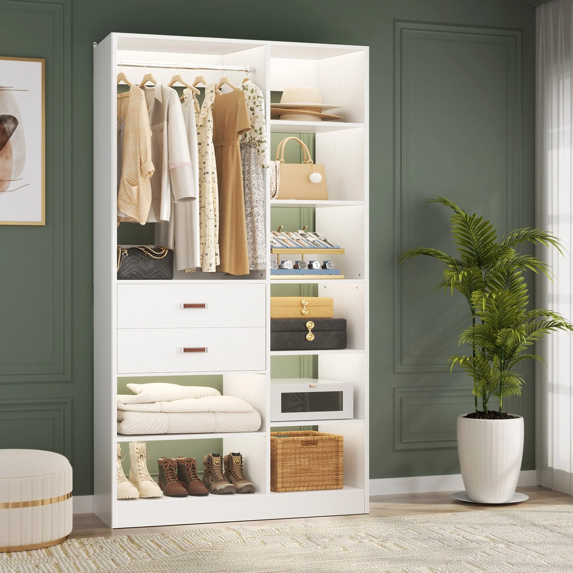 Vryon 40'' W Freestanding Closet System with 10 Storage Shelves and 2 Drawers and 1 Hanging Rods