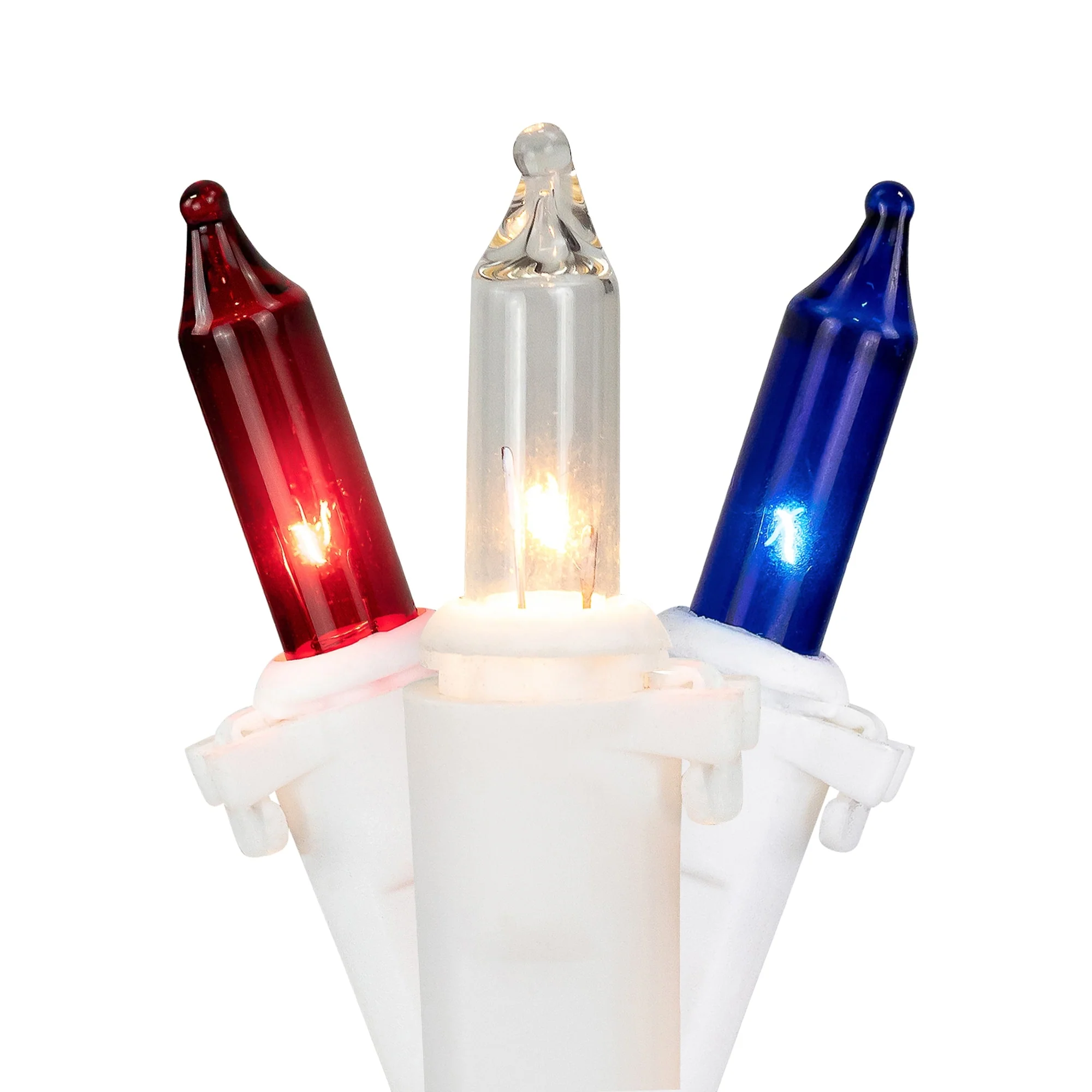 Mini Christmas Light Set - Red, White Blue - 10' - White Wire - 50ct