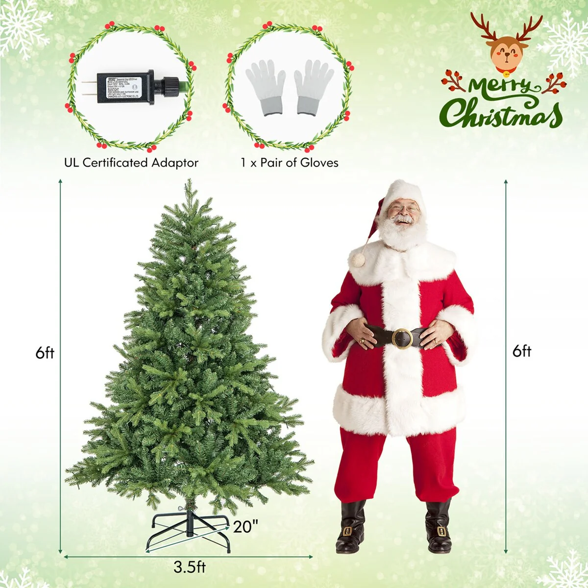 5/6/7 FT Pre-Lit Christmas Tree Hinged w/ Colorful Lights& Branch Tips