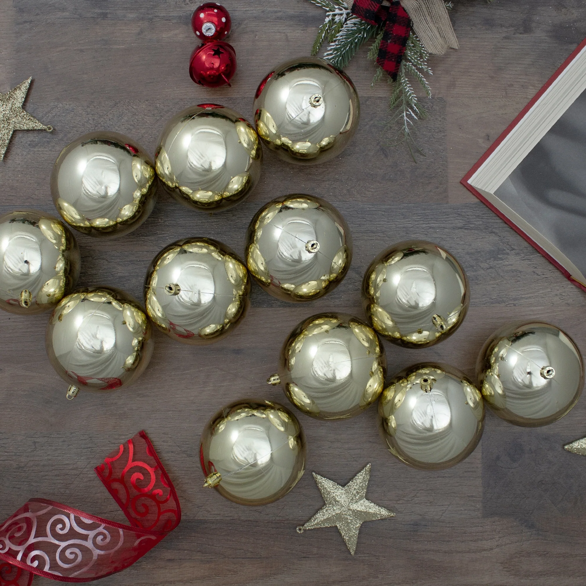 12ct Champagne Gold Shatterproof Shiny Christmas Ball Ornaments 4