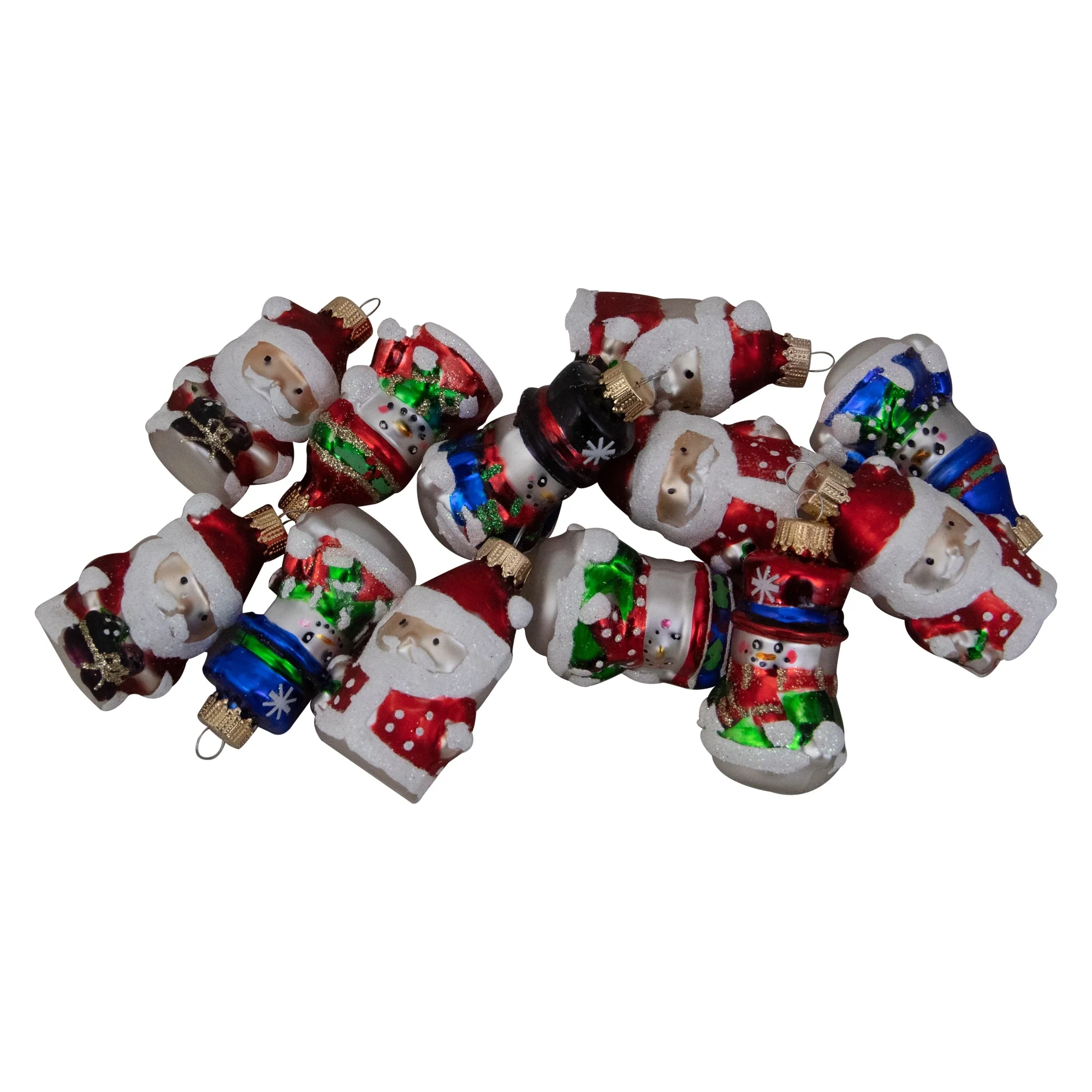 12ct Red Winter Snowmen Santa Claus Figurine Glass Ornaments 2.5