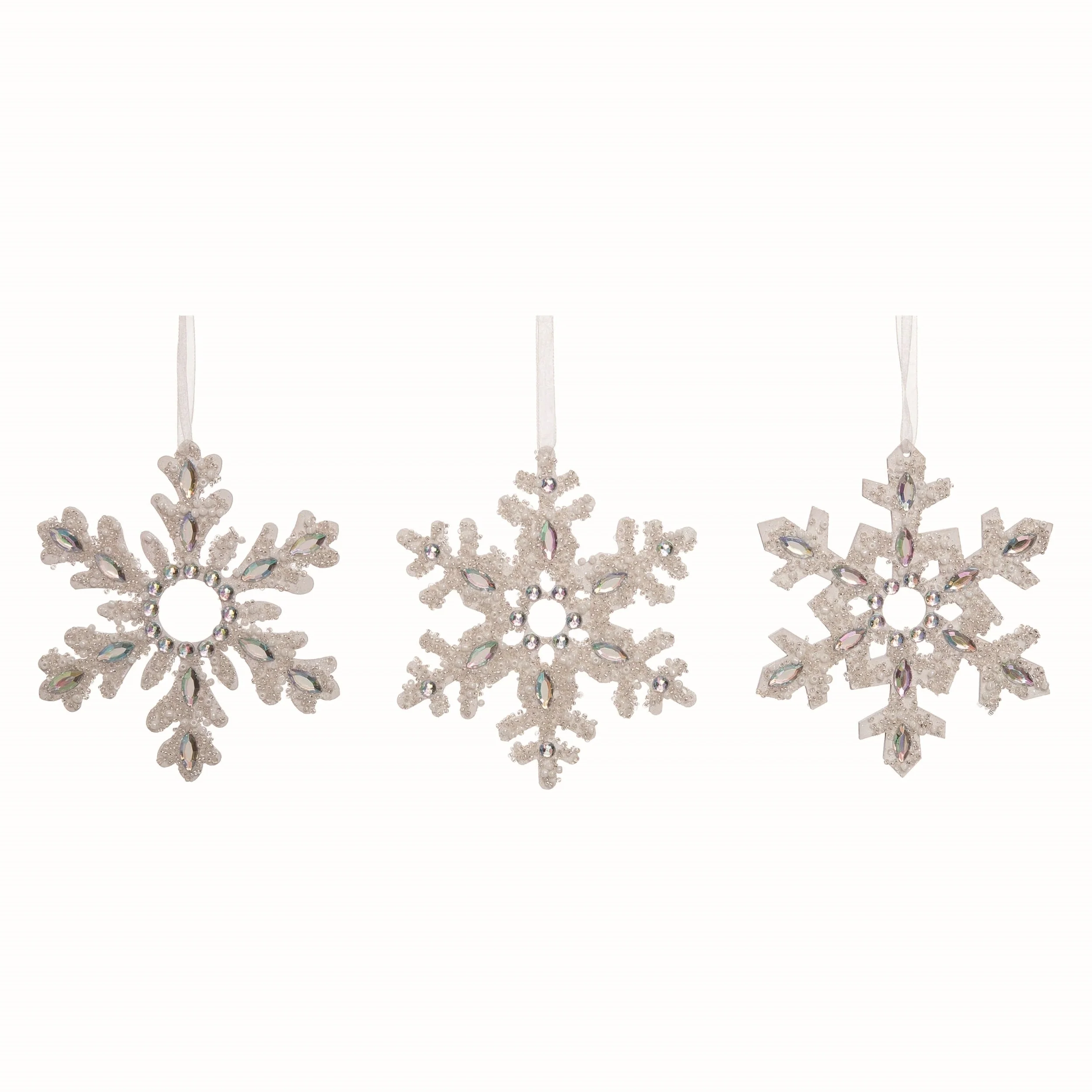 Transpac Wood White Christmas Snowflake Ornaments Set of 3