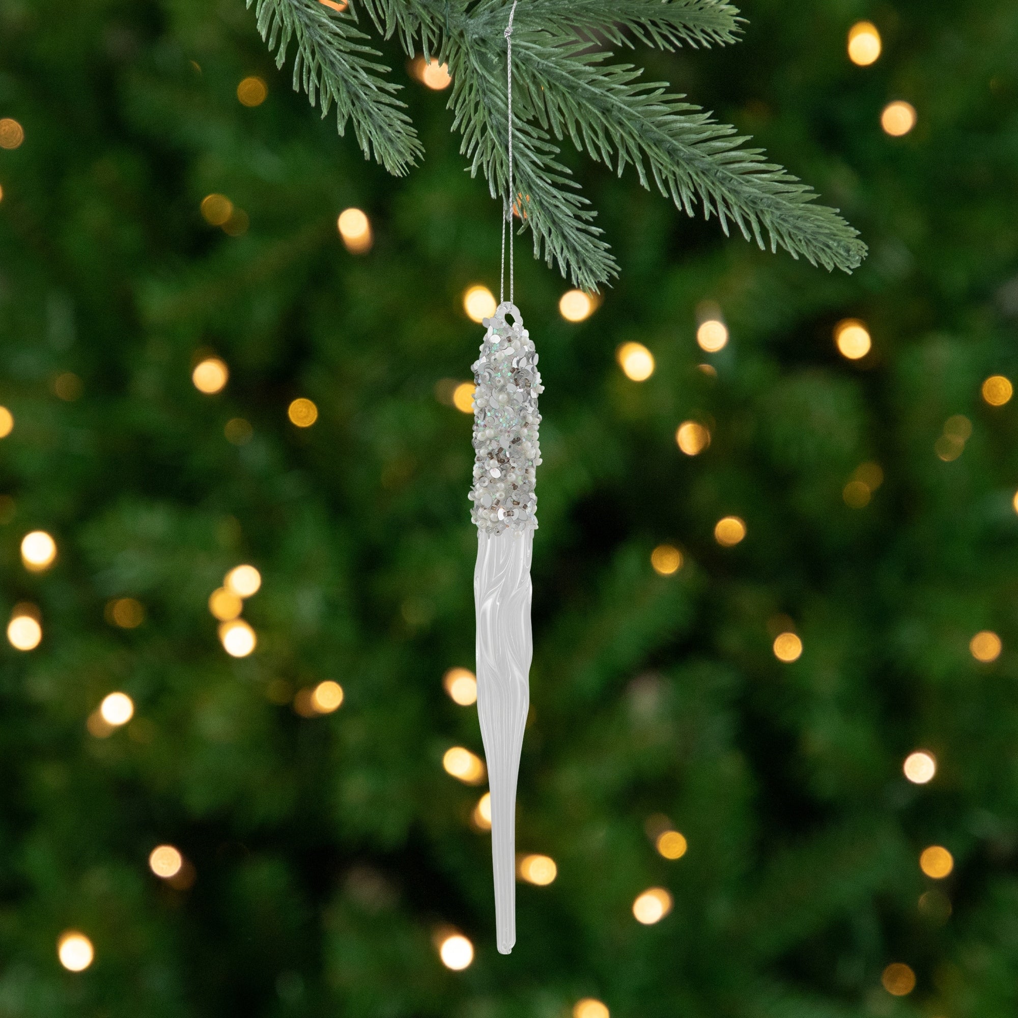 Sequined and Beaded Icicle Glass Christmas Ornament - 9