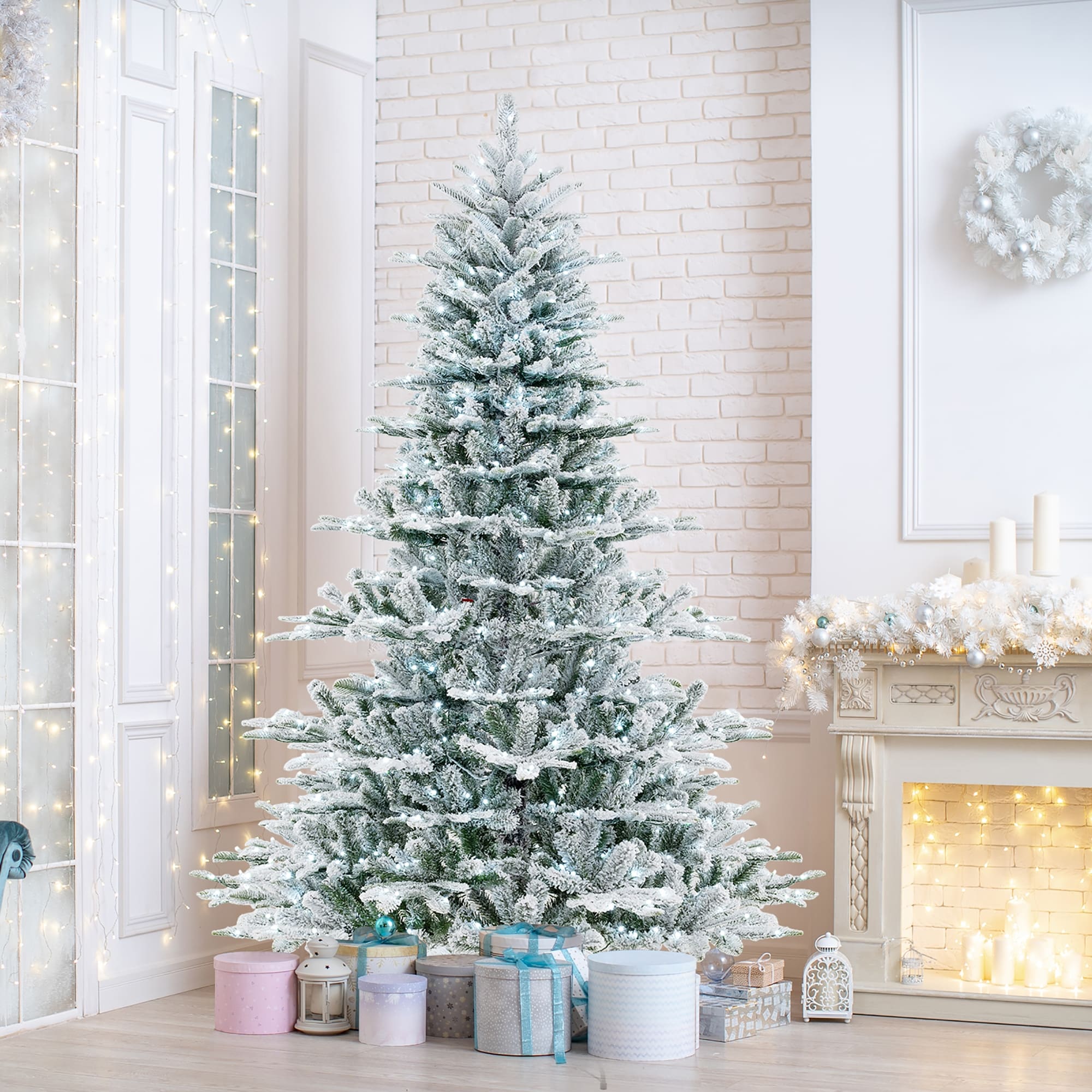 Gymax 6/7/8 FT Snow Flocked Christmas Tree w/ 661/1119/1447 PVC & PE